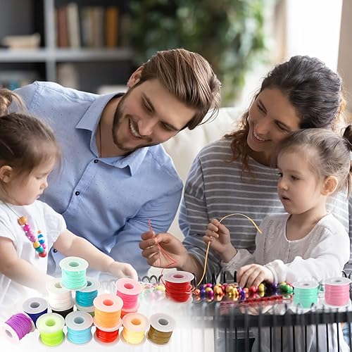 Miniatura 7 de KAMJUNTAR Cuerda de cordón, 15 rollos de cuerda de plástico para cordones de plástico para pulseras de amistad, fabricación de joyas, manualidades,