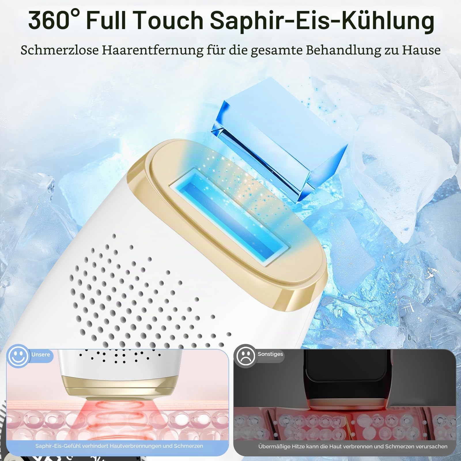 NIKYJM IPL Geräte Haarentfernung Laser mit Kühlfunktion, 600-1200nm Wellenlänge, 9 Energiestufen, IPL Laser Haarentfernung für Damen/Herren, Gesich, Bikini, Körper, Beine, Achseln