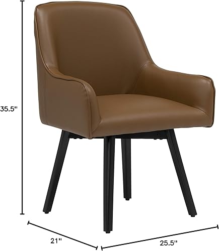 Miniatura 9 de Studio Designs Home Spire Luxe 70188 - Silla giratoria con brazos, para invitados, comedor, oficina, cuero mezclado con negro y marrón caramelo