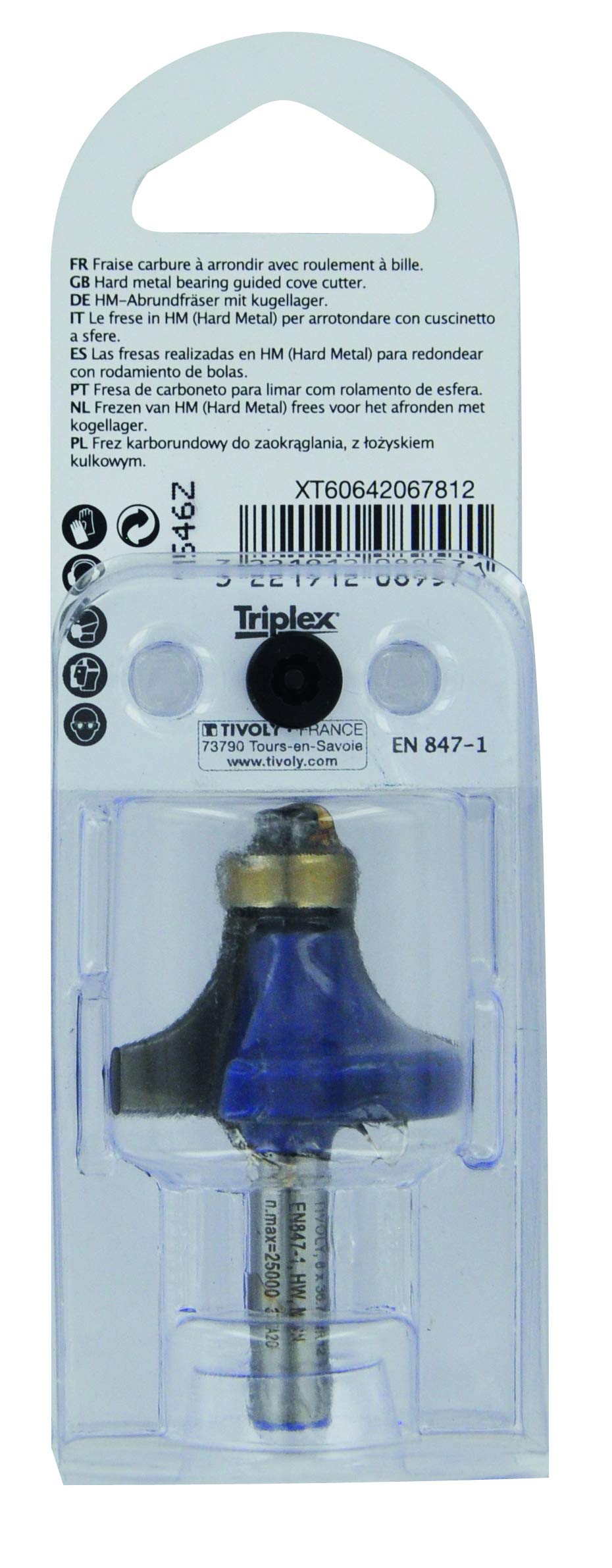 Tivoly XT60642067812 Fraises de défonceuse Fraise 1/4 de rond + guide Ø 38mm
