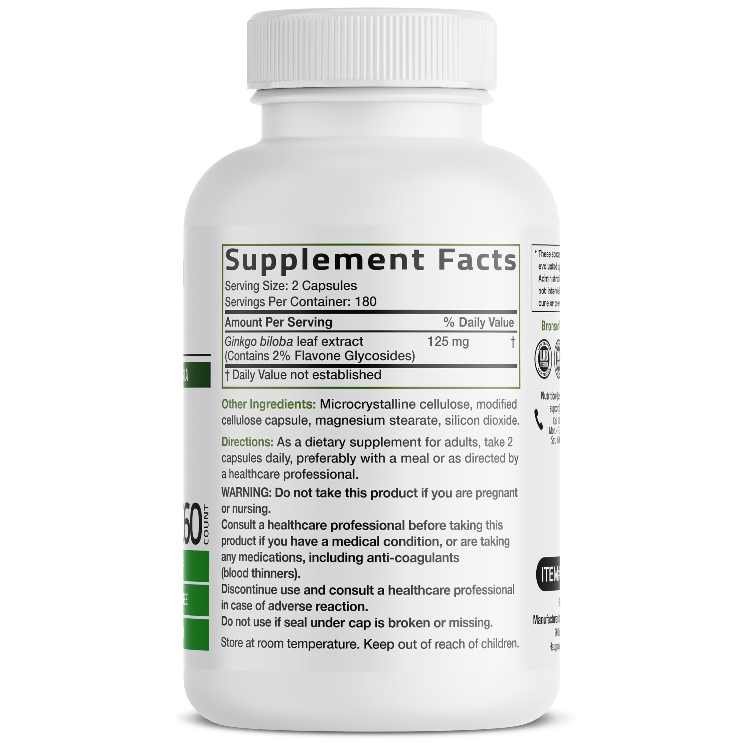 Bronson Ginkgo Biloba Extra Strength Brain & Memory Support 360 Capsules — Amazon image 2