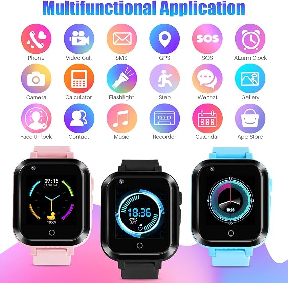 OKYUK 4G Watch Phone for Children, Kids Smart Watch, 2-Way Calls, GPS Location, IP67 Waterproof, Messages, School Mode