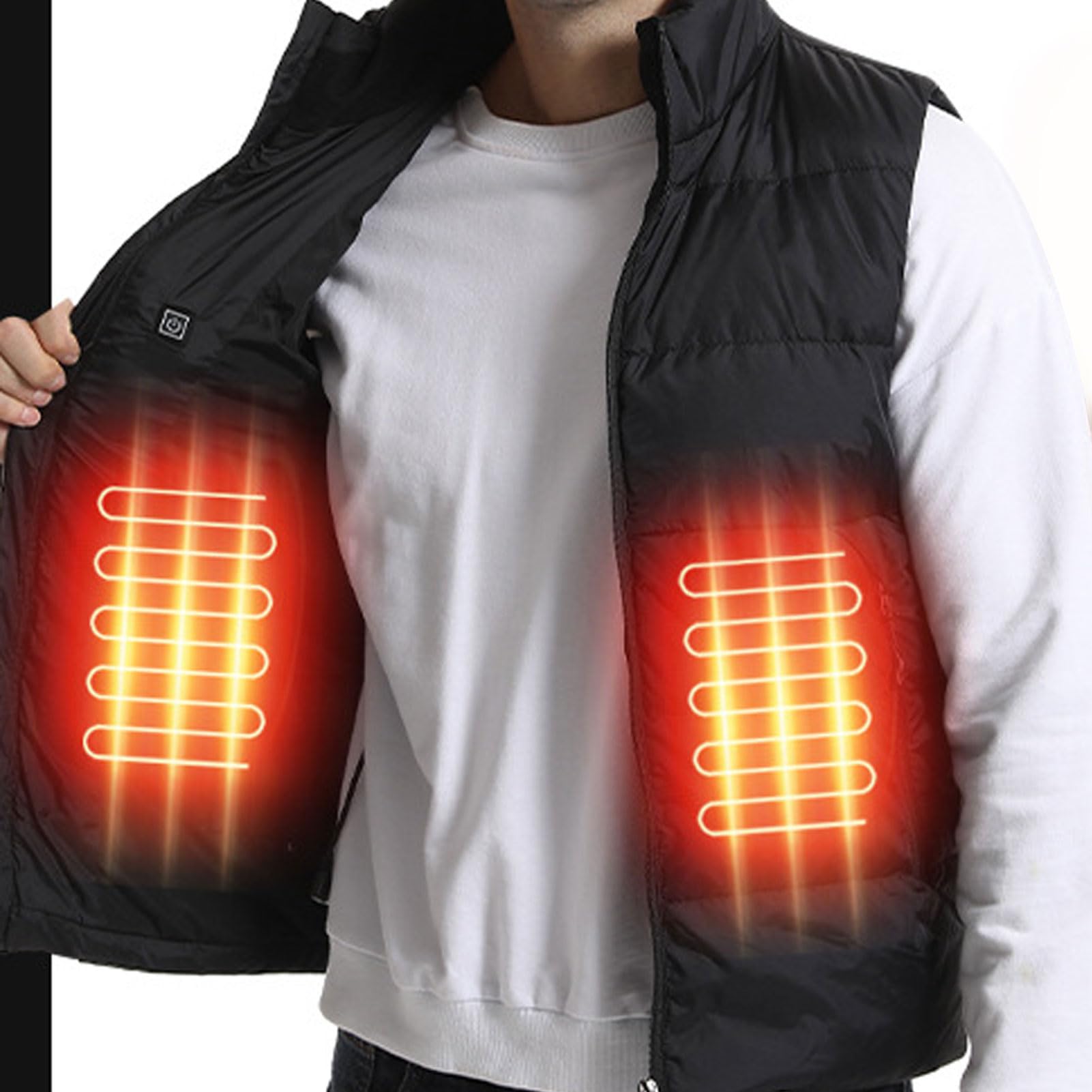 Chaleco calefactado para hombre, chaleco térmico eléctrico USB suave, cable de calefacción de fibra de carbono, negro, control de temperatura inteligente de 3 temperaturas para esquí y pesca (L)