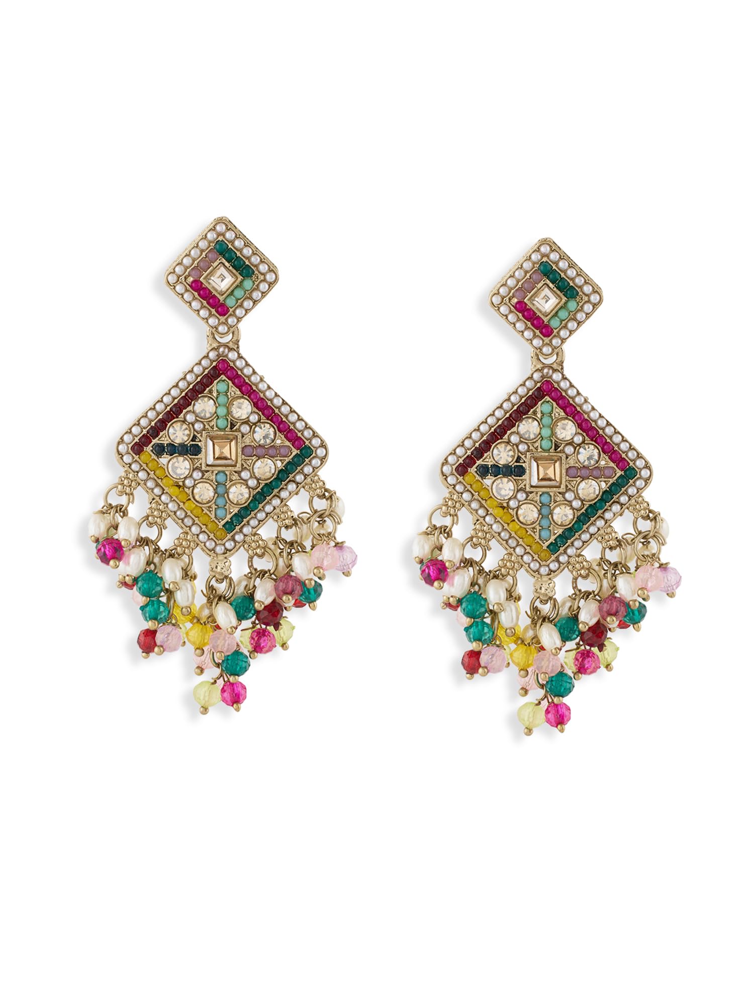 zaveri pearls Multicolor Stones Beads Embellished Antique Ethnic Dangler Earring For Women-ZPFK19172-picture-10