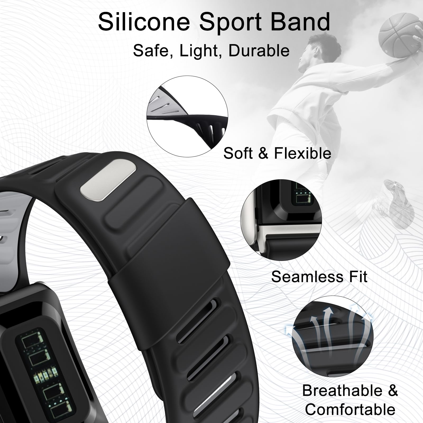 omee Silikon-Sportarmband, kompatibel mit Whoop 5.0, für Herren und Damen, atmungsaktiv, verstellbar, wasserdicht, Ersatzarmbänder für Whoop 5.0 Silikonbänder