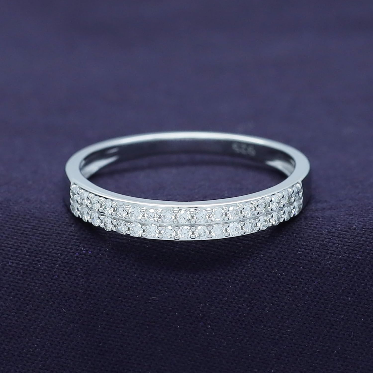 1/4ctw Double Row Band Ring, Lab Grown Diamond Wedding Band Ring For Women In 14k Gold Plated 925 Sterling Silver Jewelry Gifts For Her (0.25 Ctw)