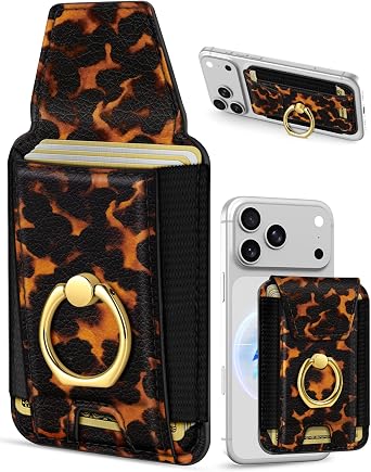 Shorogyt Compatible with Magsafe Wallet with Grip, Brown Leopard