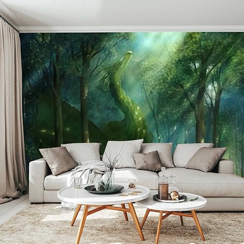 Miniatura 2 de Moderno papel tapiz extraíble 3D autoadhesivo con diseño de bosque de dragón verde fantasía, murales de pared 3D, calcomanías de pared para sala de