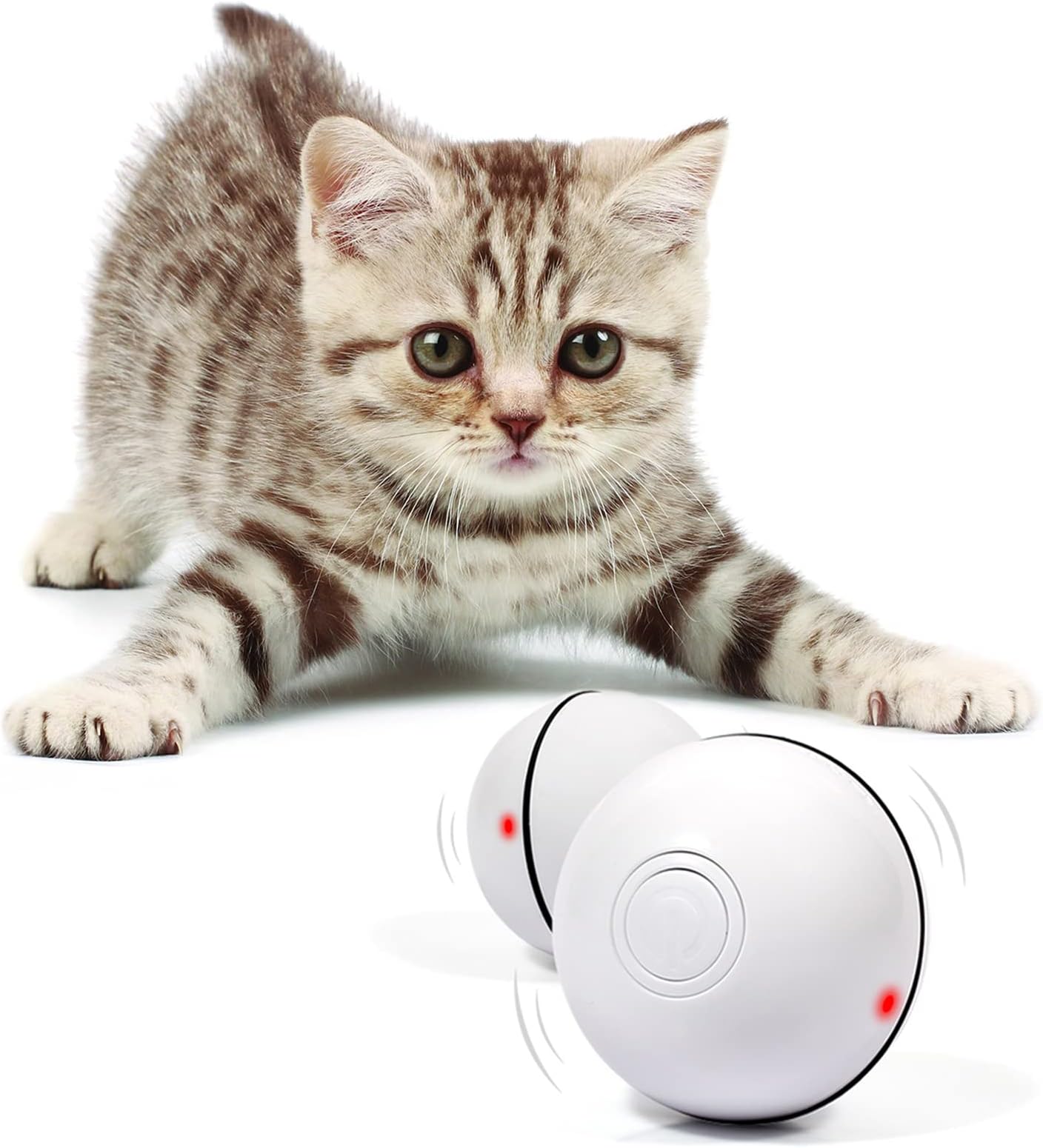 YOFUN Smart Interactive Cat Toy - Newest Version 360 Degree Self Rotating Ball, USB Rechargeable Pet Toy, Build-in Spinning Led Light, Stimulate Hunting Instinct for Your Kitty