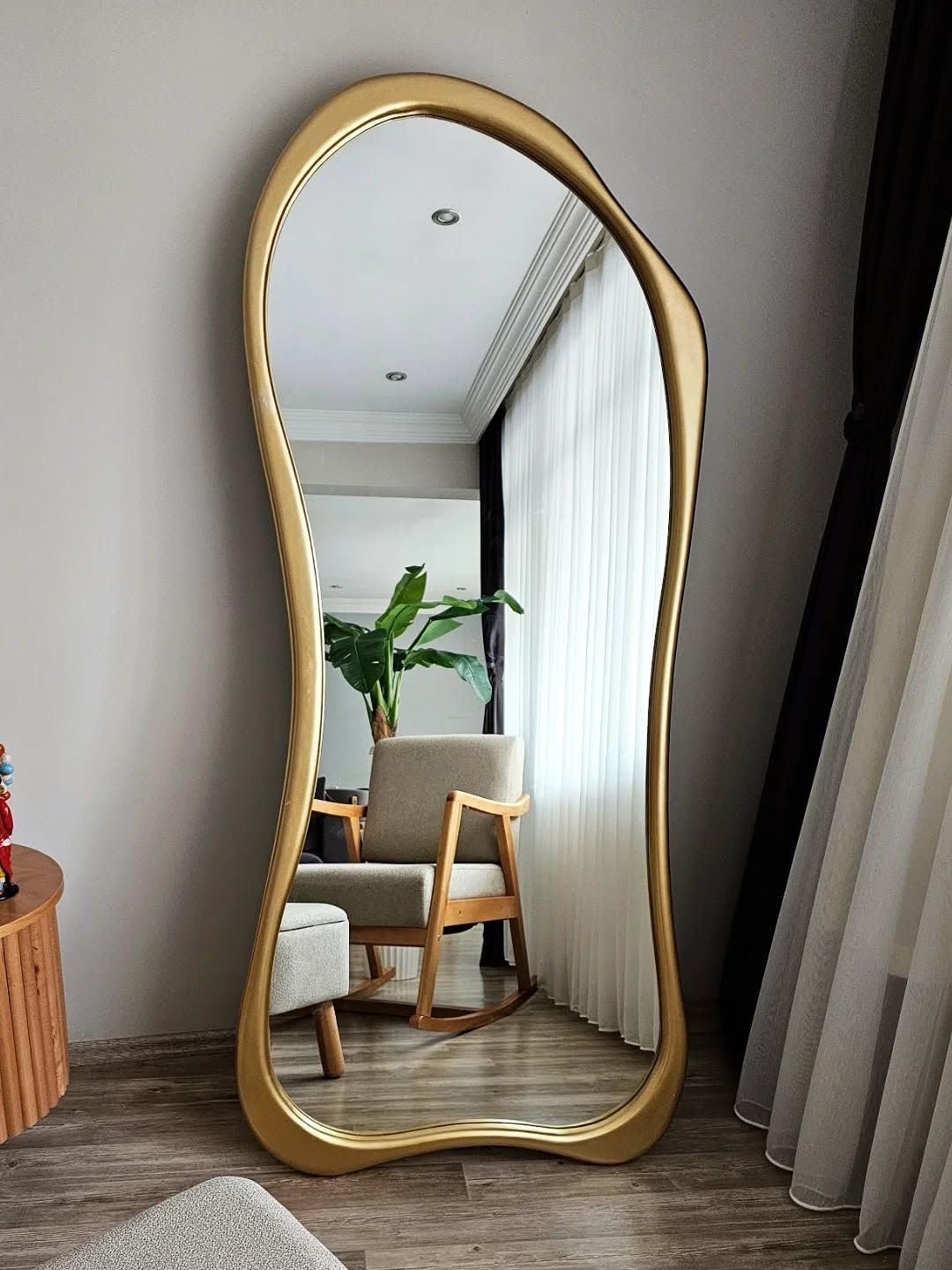 Full Length Floor Mirror with Gold Frame, Modern Curved Design, Standing Wall Mount, Large Decorative Mirror for Bedroom, Living Room || Without Mirror|| 60x30 Inches ||-image-28