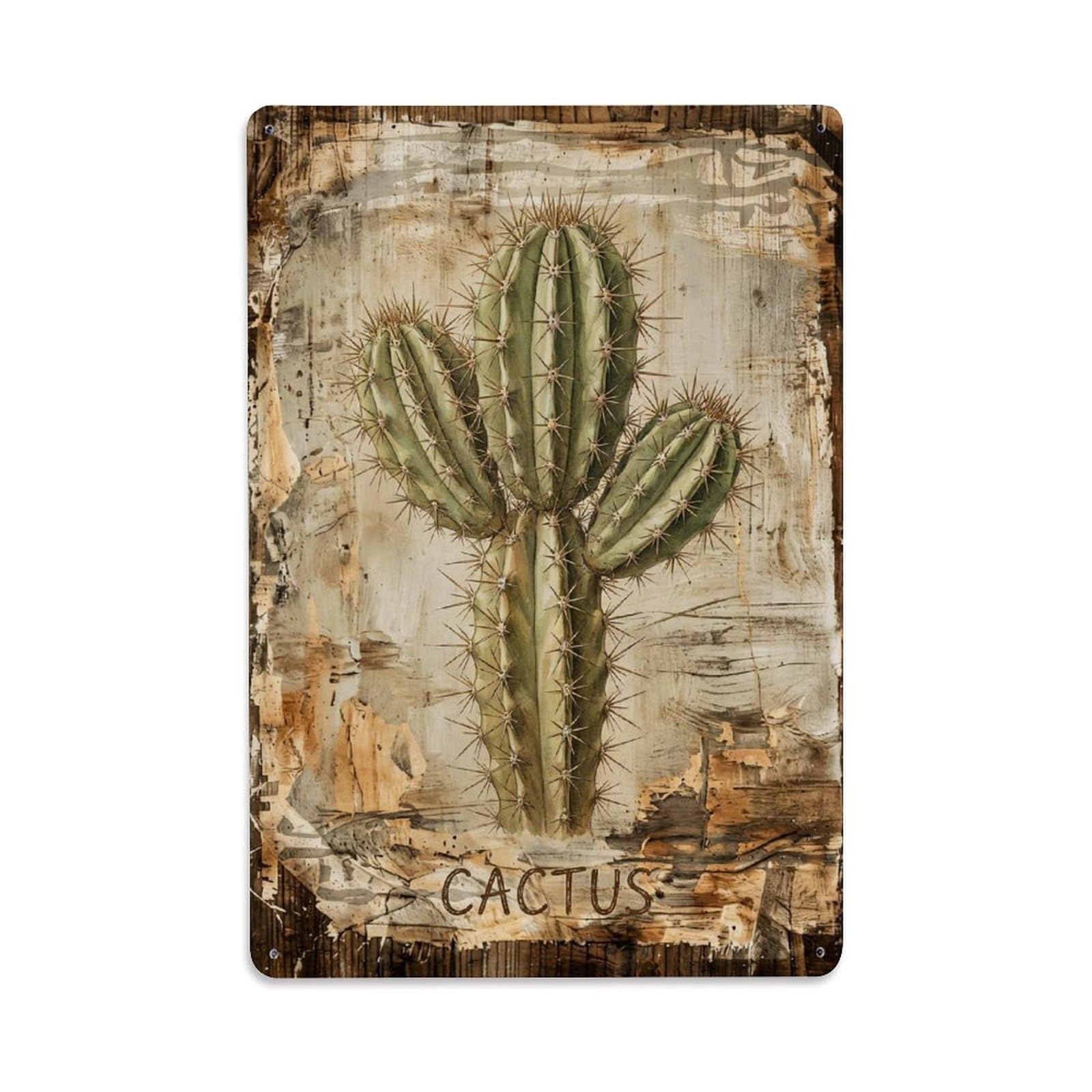 Cactus Botanical Vintage Metal Tin Sign Plaque Wall Decor for Cafe, Club, Garden Metal Poster 8x12Inch