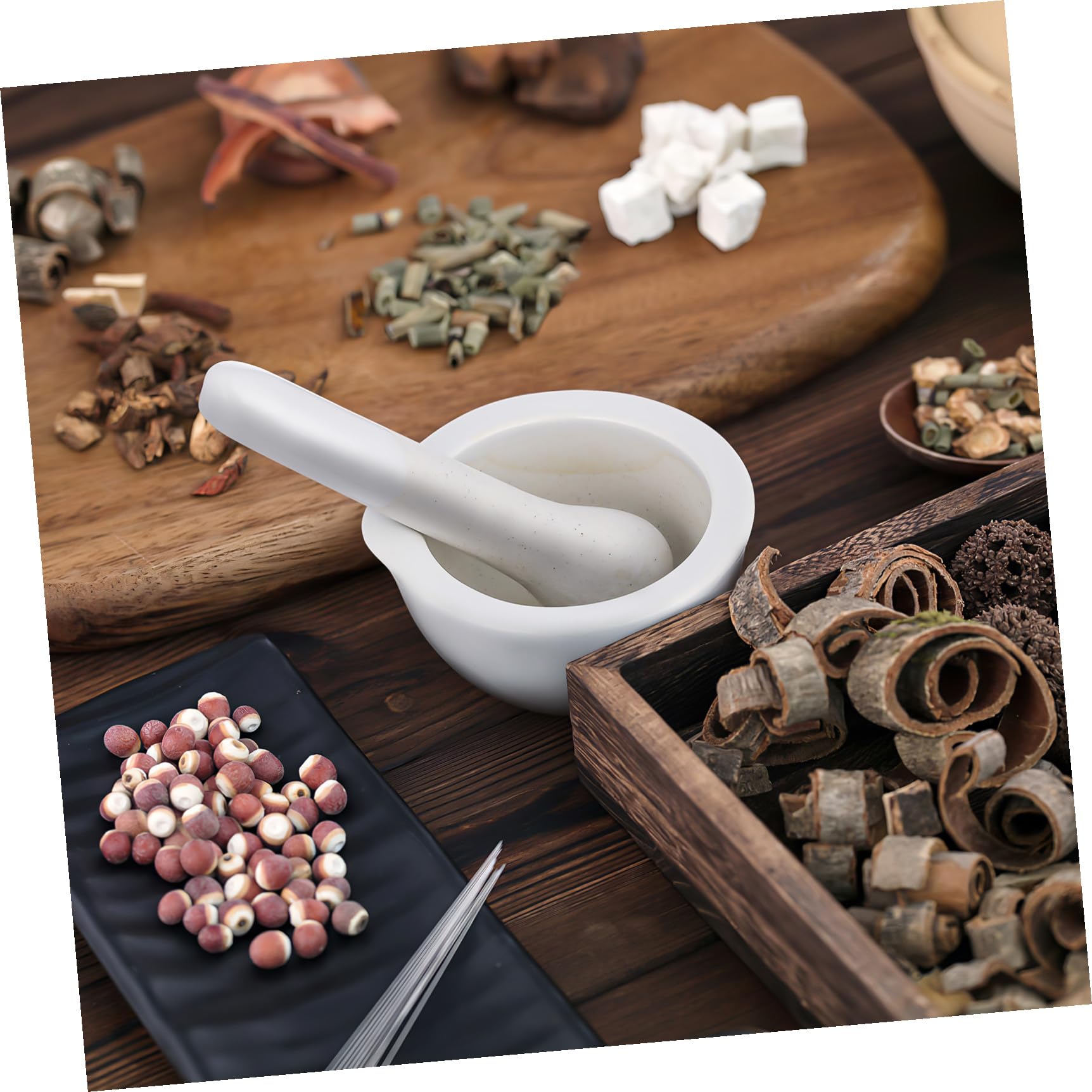 Artibetter Mortero de Porcelana Color Claro 60 Mm Mano para Mortero, Juego de 2 Piezas para Moler Especias, Medicamentos y Suplementos, Utensilio de Cocina para Triturar y Preparar
