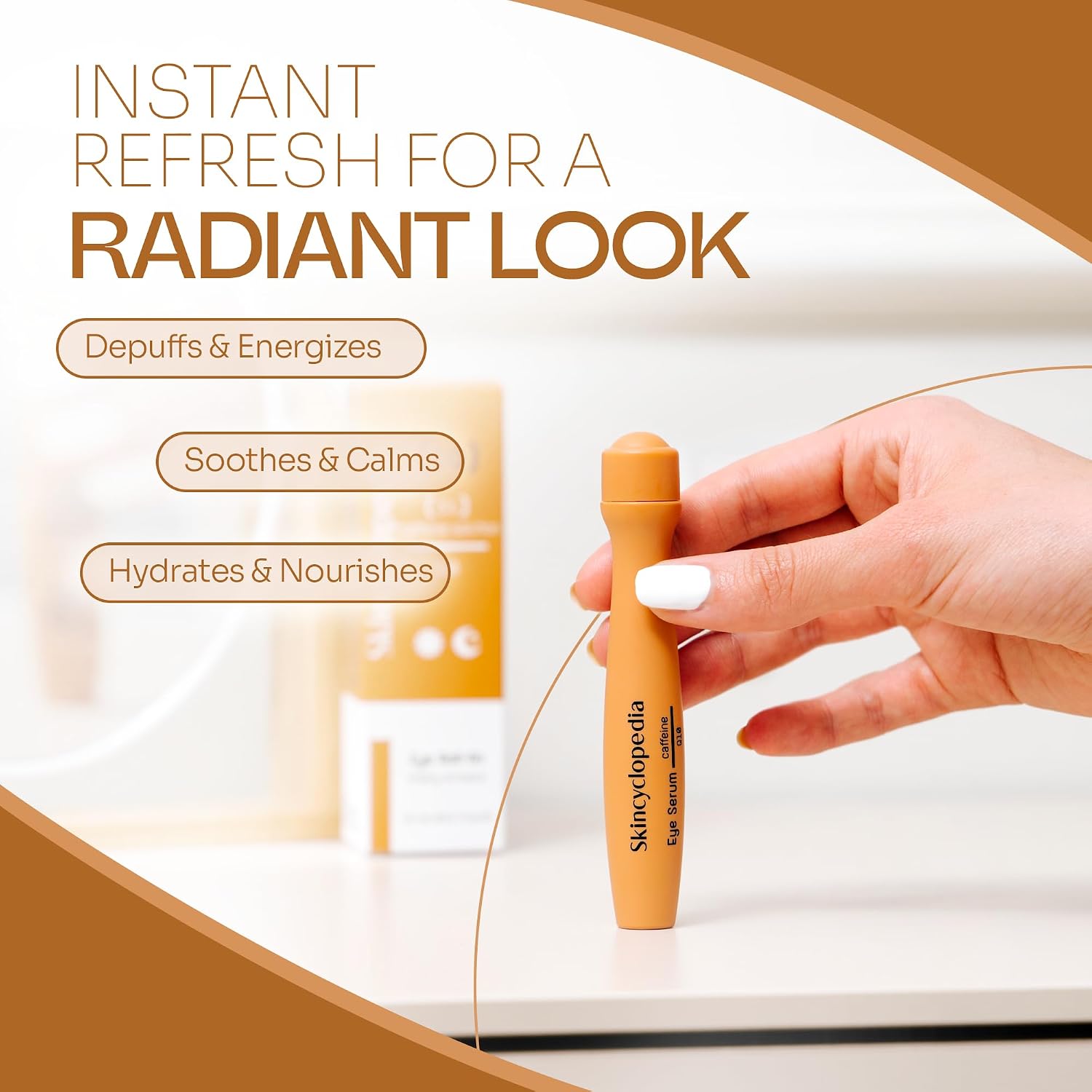 Under Eye Roll-On with Caffeine & Q10, Cooling Roller, Energizing Serum for Dark Circles & Under Eye Dark Spots, Puffiness Bags, Fine Lines & Wrinkles, Deep Hydration Activator.