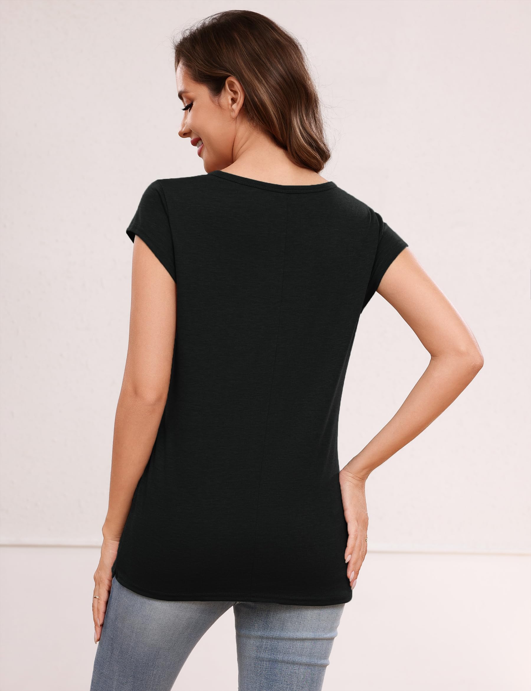 Camisetas Verano Mujer Básicas con Cuello en V Manga Corta Holgadas Ligeras de Color Liso S-XXL