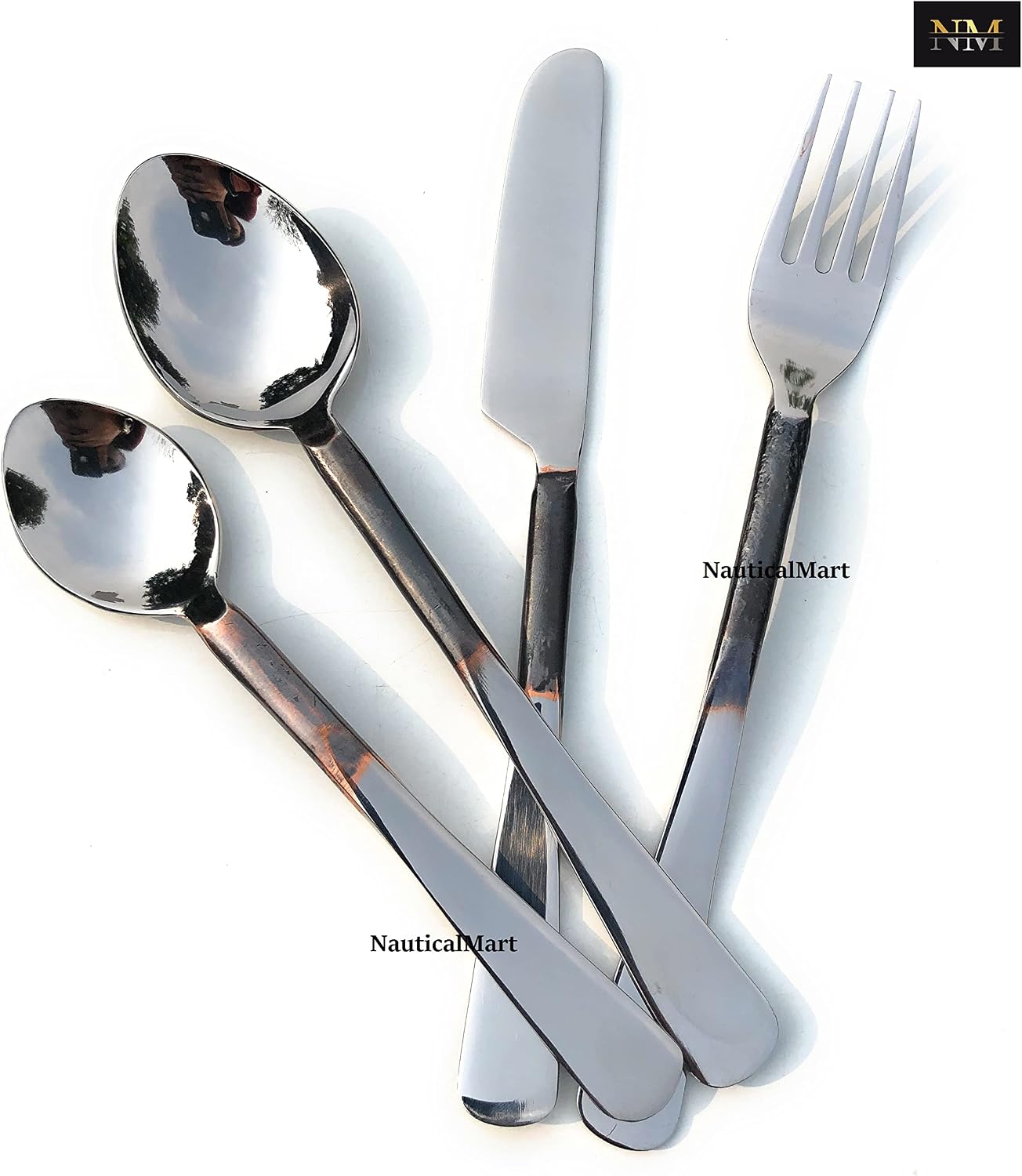 Medieval Eating Utensil Set Silverware Flatware Stainless Steel Fork Spoon Knife with Rustic Finish Hand Forged Handle - Dishwasher Safe