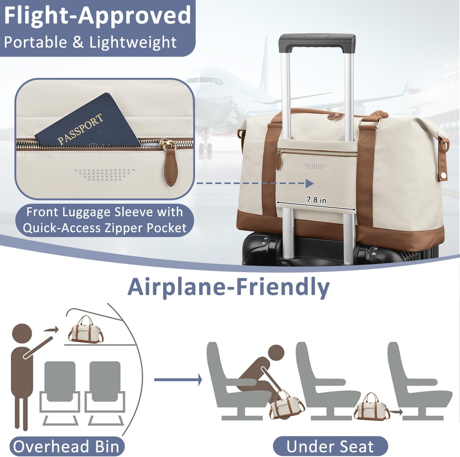 Travel Duffle Bag for Women, Weekender Bags, Hospital Bag for Labor Delivery, Lightweight Tote Duffel Overnight Bag with Luggage Sleeve, Airplane Travel Bags with Toiletry Bag, Large, Beige - Image 3