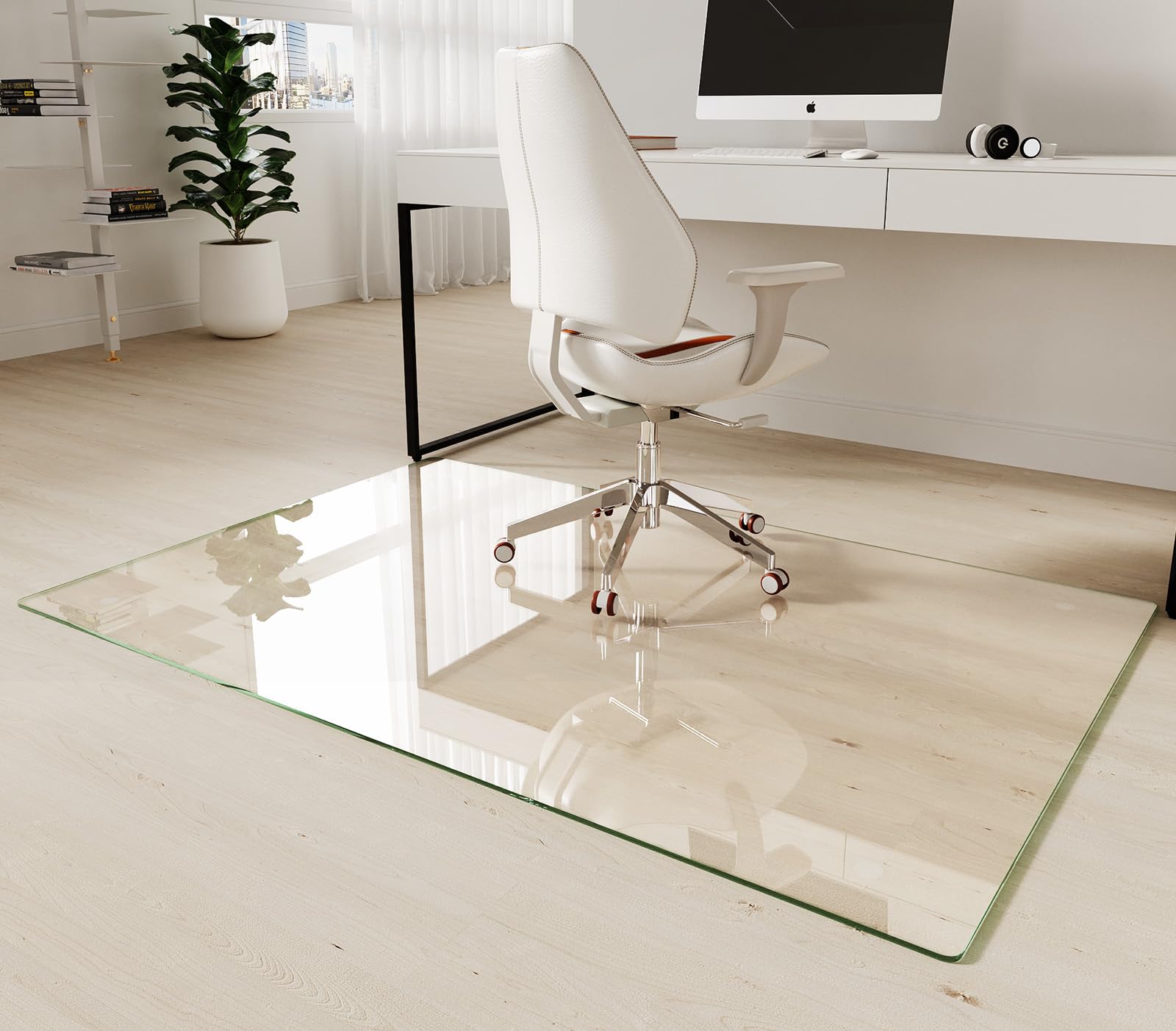 Koonmi Tempered Glass Chair Mat 40"x60" - Premium Office Chair Mat for Hardwood Floors & Low-Pile Carpet with 4 Non-Slip Pads - Thick Scratch-Resistant Surface