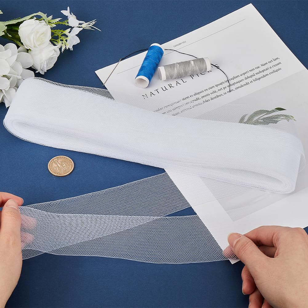 GORGECRAFT 50mm x 20m White Polyester Horsehair Braid Stiff Braid Trim Horsehair Mesh Braid Boning Ribbons for DIY Sewing Crafts Wedding Party Formal Dress Gowns Skirt Hat Accessories Gift Wrapping - Image 3