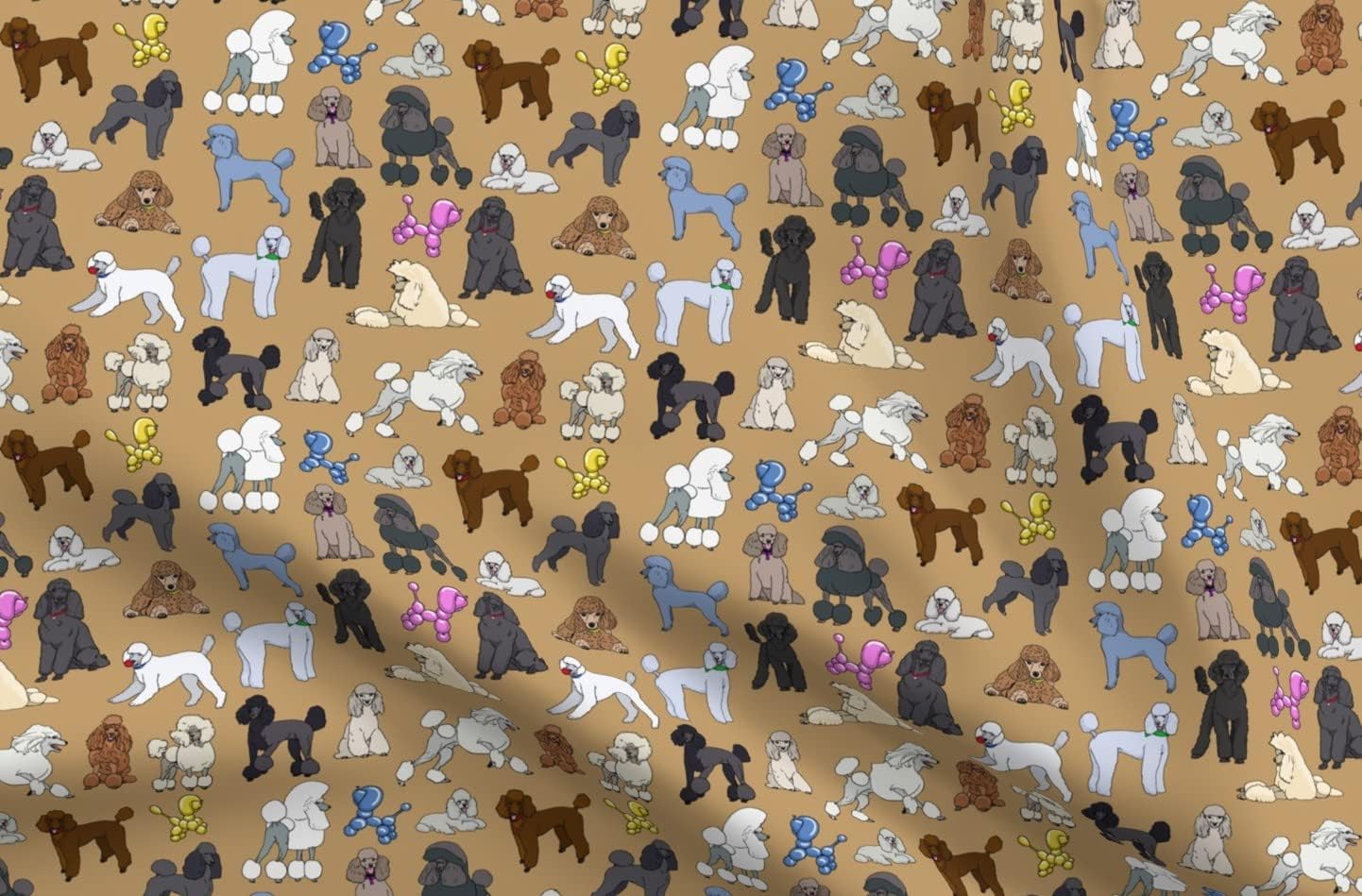 Spoonflower Fabric - Poodles Camel Dogs Poodle Puppy Pet Printed on Organic Cotton Sateen Fabric by The Yard - Sewing Quilting Apparel Home Decor