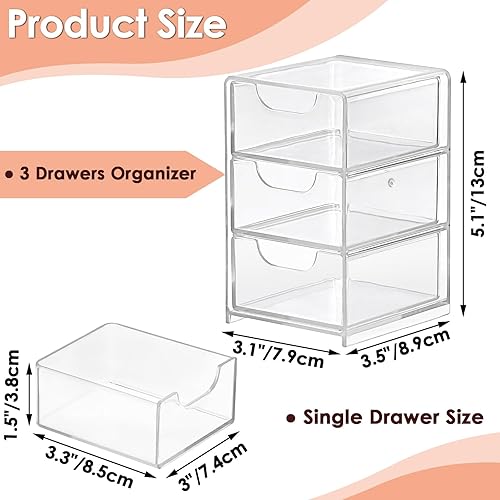 Miniatura 3 de BTSKY Paquete de 2 pequeños organizadores de almacenamiento de acrílico con cajones, organizador de escritorio transparente de 3 capas para