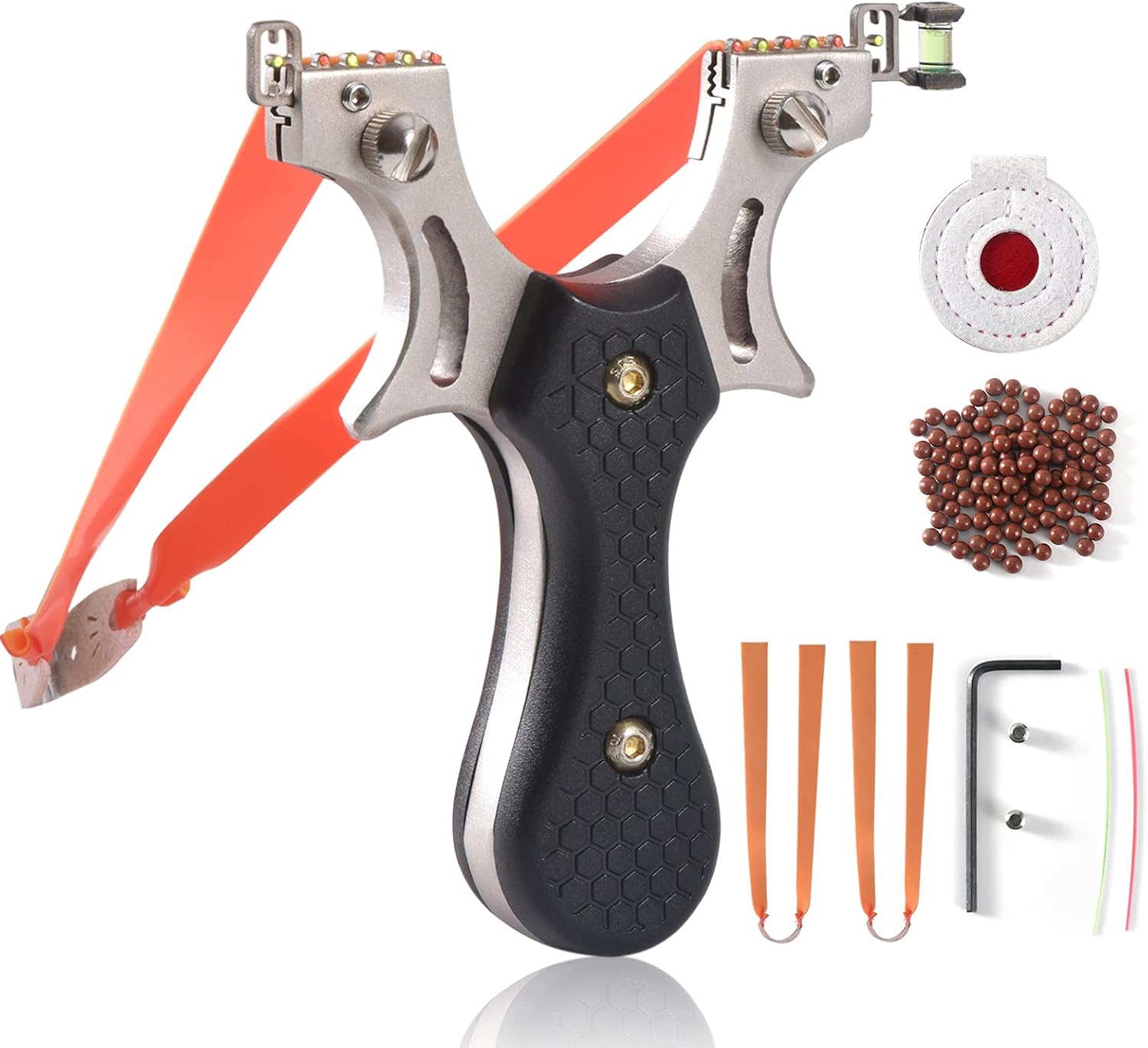 AMPPBI Slingshot for Hunting, Stainless Steel Outdoor Sling Shot for Adults, Professional High Velocity Catapult Set with 1 Target & 1 Bag Slingshots Ammo Balls & 3 Replacement Rubber Bands : Sports & Outdoors