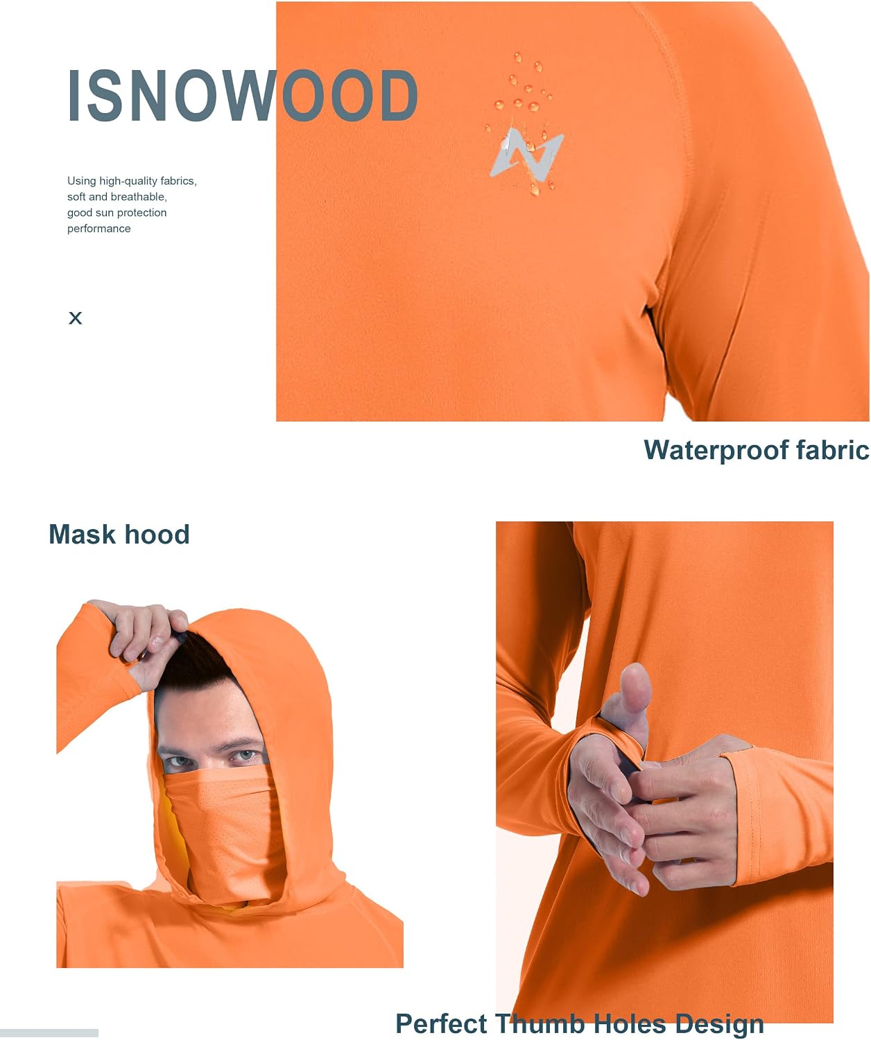 isnowood Mens UPF 50+ Sun Hoodie Long Sleeve Fishing Shirt with Face Mask image 4