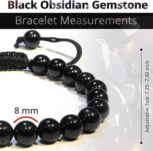 Vista 239 de Adjustable Crystal Bracelet – Gemstone Bead Bracelet with Adjustable Macrame String – Chic Gemstone Bracelet for Men and Women – 8mm Round Healing