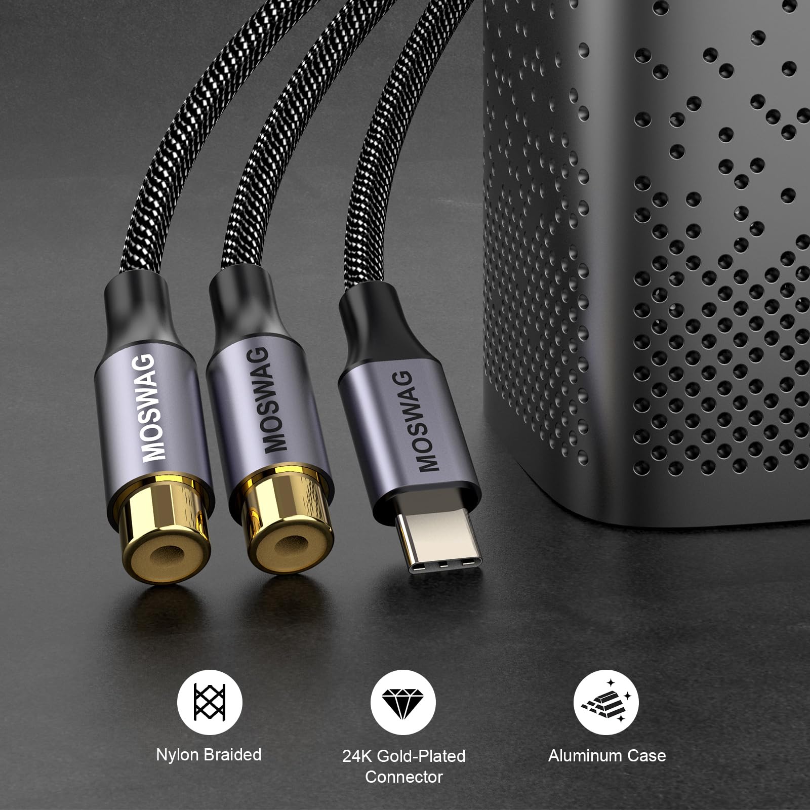 Snapklik MOSWAG USB C Male To Dual Female RCA Stereo Audio Y snapklik-moswag-usb-c-male-to-dual-female-rca-stereo-audio-y