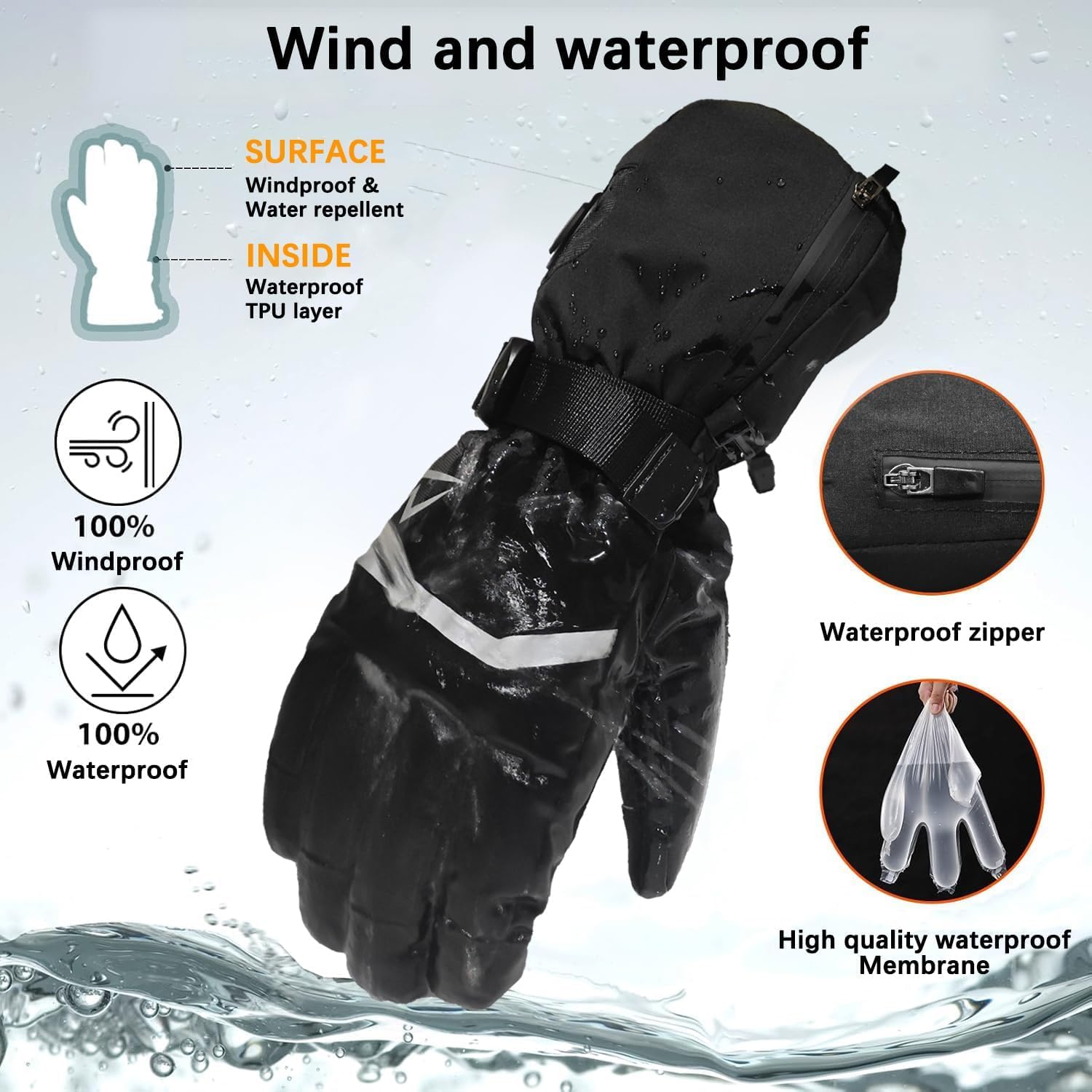 Loowoko Gants Chauffants avec Batterie 7.4v 3000mah × 2, 3 Niveaux de Chauffage, imperméables, écran Tactile, Gant Chauffant USB pour Le Travail en extérieur, Moto, Velo, Ski, Escalade, randonnée