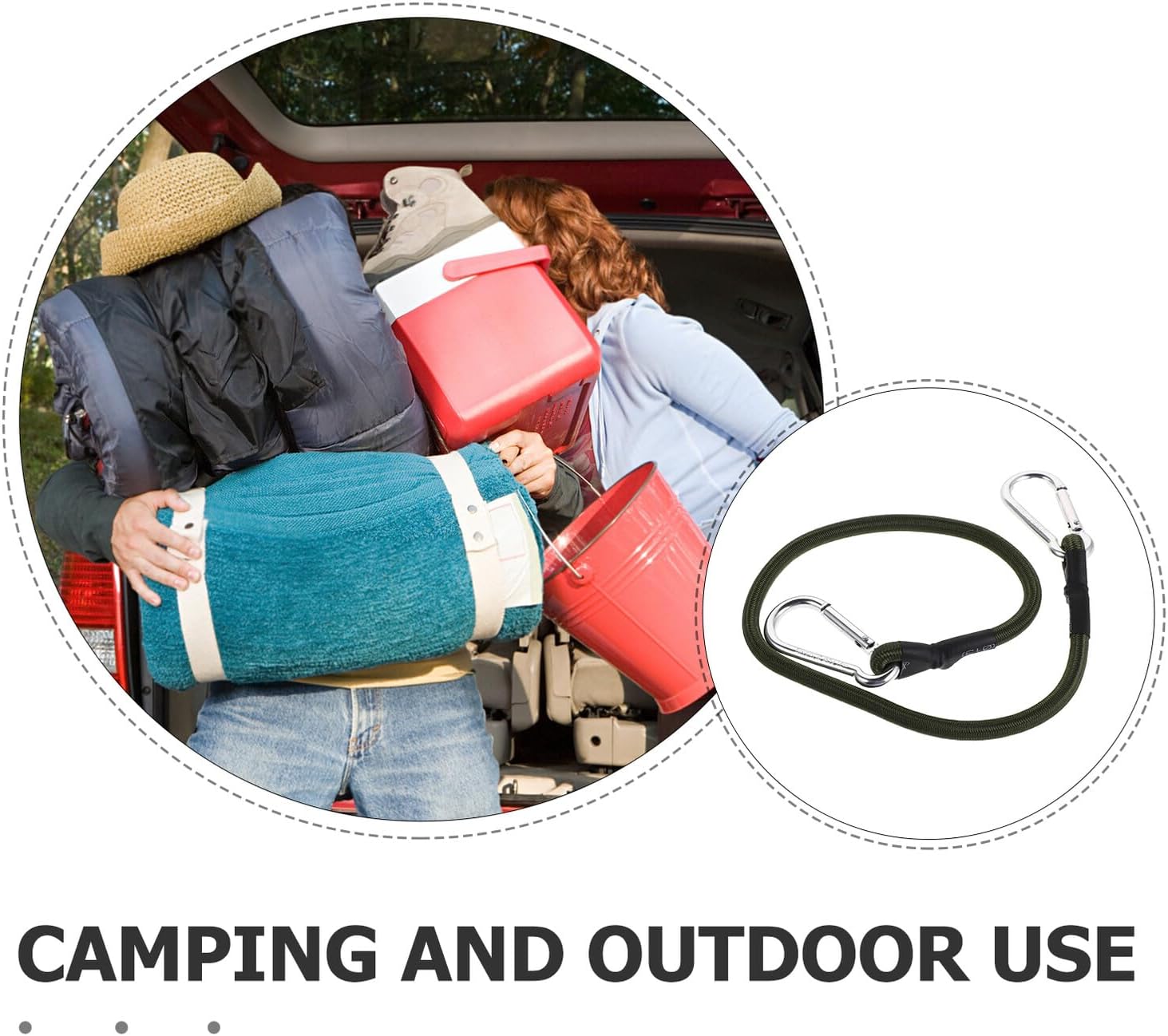 LIFKOME 4pcs Heavy Duty Bungee Cord Straps with Carabiner Hooks 60cm Elastic Rubber Tie-Down Straps for Outdoor Luggage Camping Tents Cargo Secure