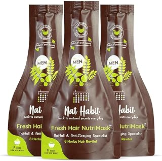 Nat-Habit's Hair Mask for Grey Hair, Conditioning and Smoothening, All Hair Types (3 X 40G = 120g, Men's Revital)