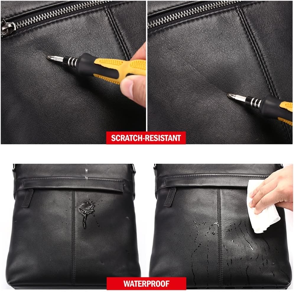 Men Shoulder Bag Genuine Leather 10.5" Black Cowhide Crossbody Bag For Men Casual Messenger Bags