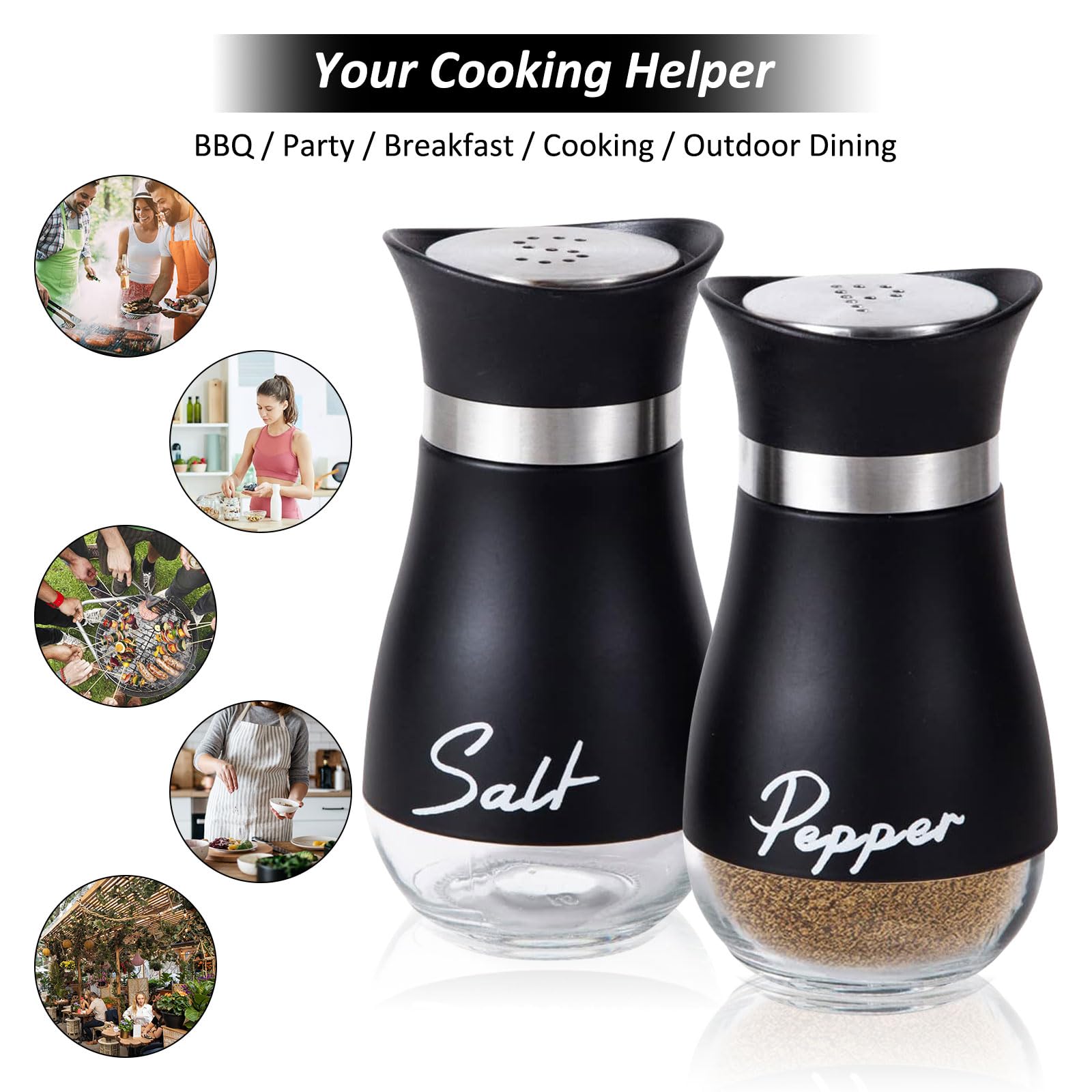 Saliera e Pepiera, 2 pezzi Set Sale e Pepe, 100 ml, Saliera in Vetro e Inox Spargispezie, Barattoli di Spezie