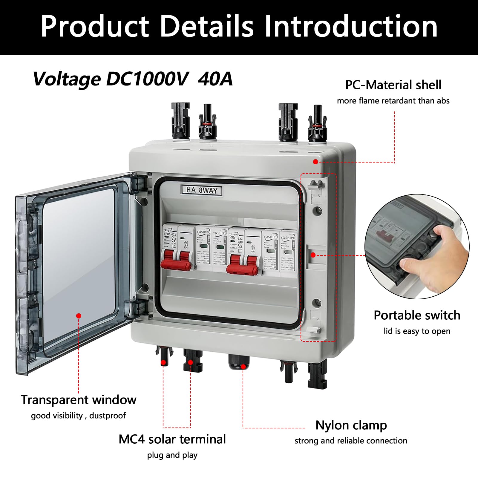 Protección Contra Sobretensiones Fotovoltaica, 2 Entradas Y 2 Salidas Disyuntor DC Disyuntor Protección Contra Rayos 2 Cuerdas 1000V Cc 40A 20-40KA Caja Conexión Generador Caja ConexióN Solar IP65
