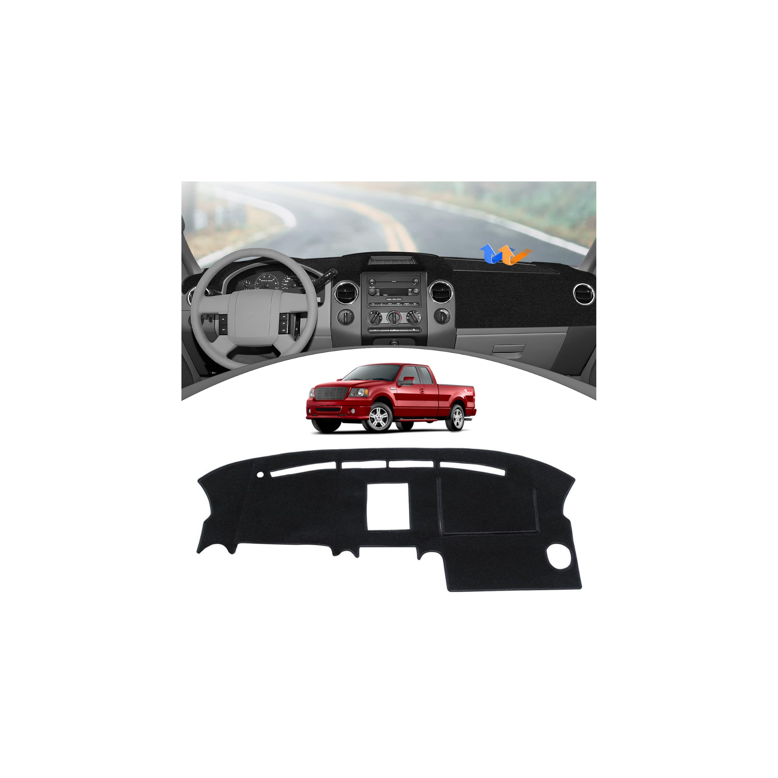 FIILINES Armaturenbrett-Abdeckung für Ford F-150 2004 2005 2006 2007 2008 F150 Zubehör Wildleder Armaturenbrett Abdeckung Matte Sonnenschutz Anti-Rutsch-Pad Teppichschutz
