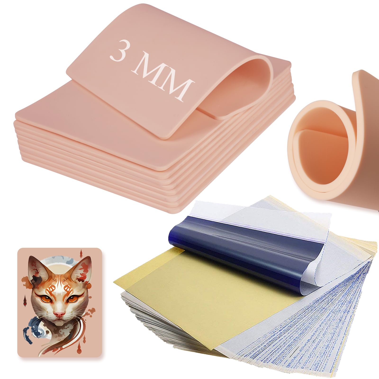 WZPB Tattoo Skin and Transfer Paper - 20Pcs Fake Skin 3MM and Stencil Transfer Paper Kit Include 10Pcs Tattoo Practice Skin and 10Pcs Stencil Paper