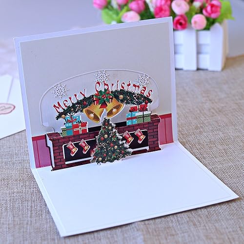 Miniatura 4 de Tarjetas de Navidad 3D desplegables, paquete de 4 tarjetas de felicitación en blanco con sobre, regalos hechos a mano, Navidad, galope, reno,