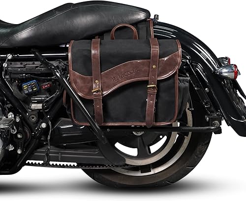Miniatura 7 de NICECNC Bolsas de sillín para motocicleta, alforjas vintage de lona encerada en aceite, bolsas laterales de gran capacidad compatibles con Harley