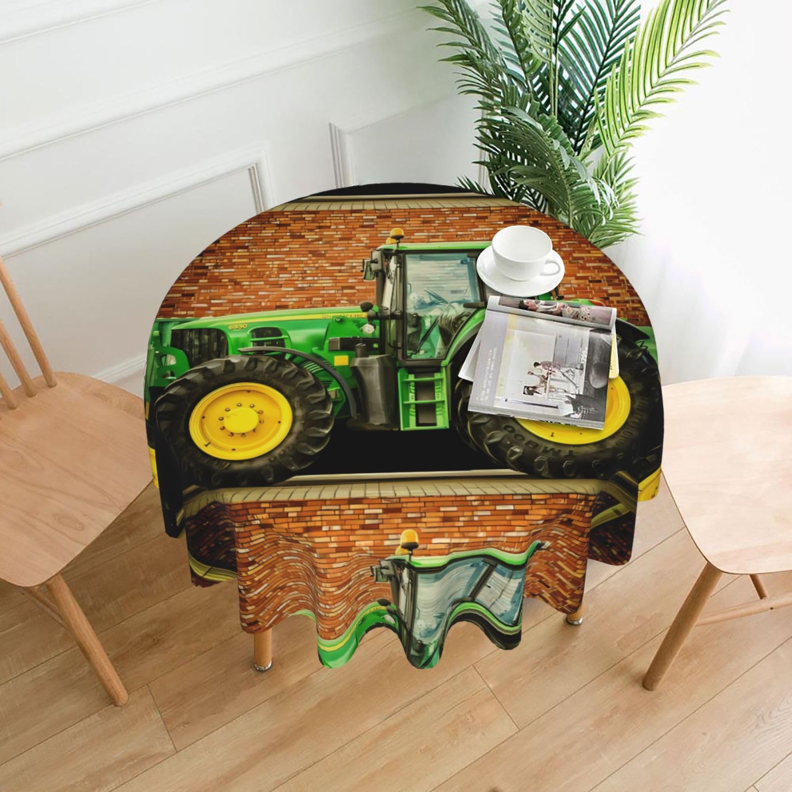 YYHWHJDE Tractor Theme Prints Round Decorative Tablecloth 60in - High-Grade Polyester Throw for Elegant Dining & Festive Gatherings