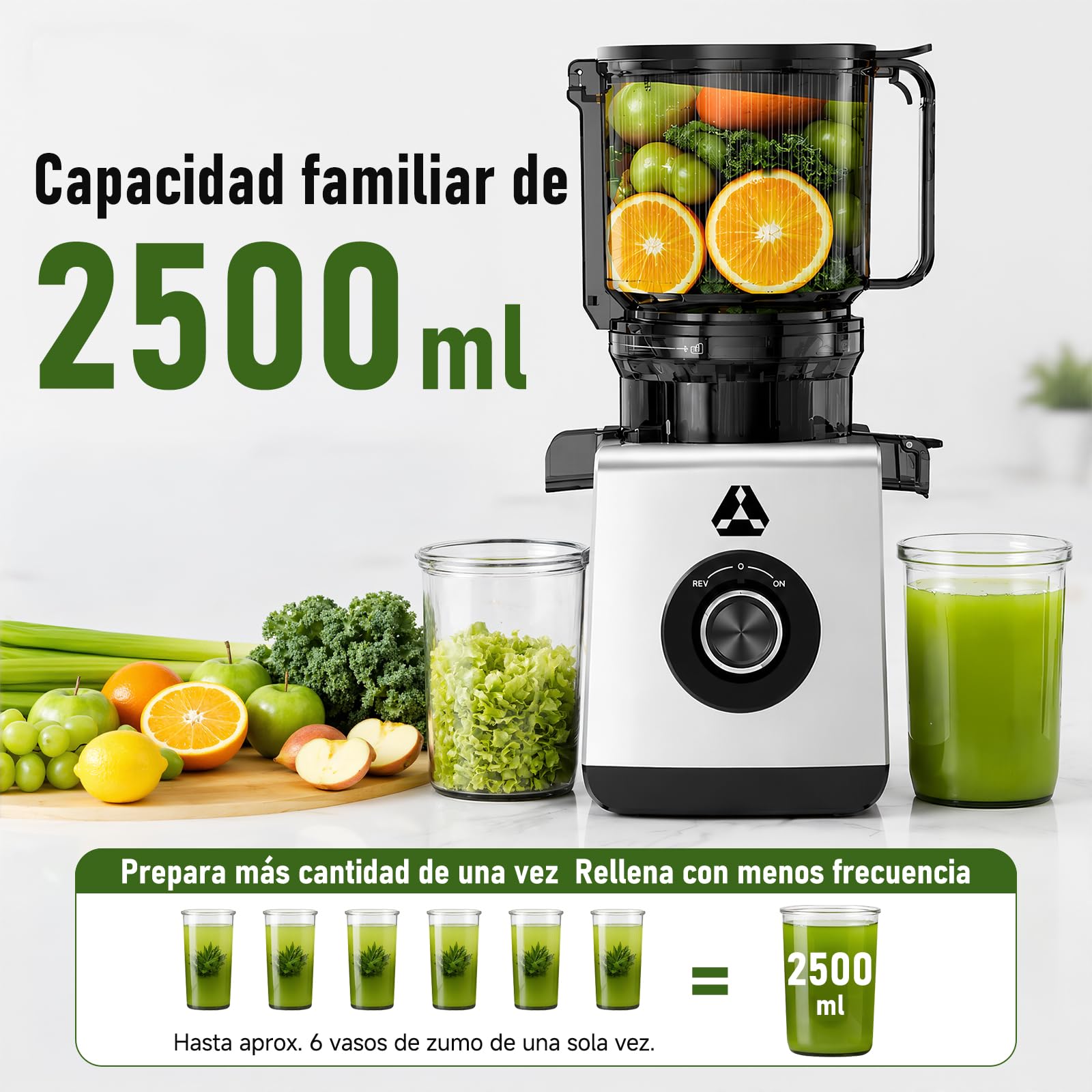 AAOBOSI Extractor de Zumos Prensado en Frío, Slow Juicer con Boca XL 165 mm | para Frutas y Verduras Enteras, Capacidad de 2,5L, 2 Filtros (Zumo, Sorbete y Leche Vegetal), Fácil de Limpiar, Silencioso