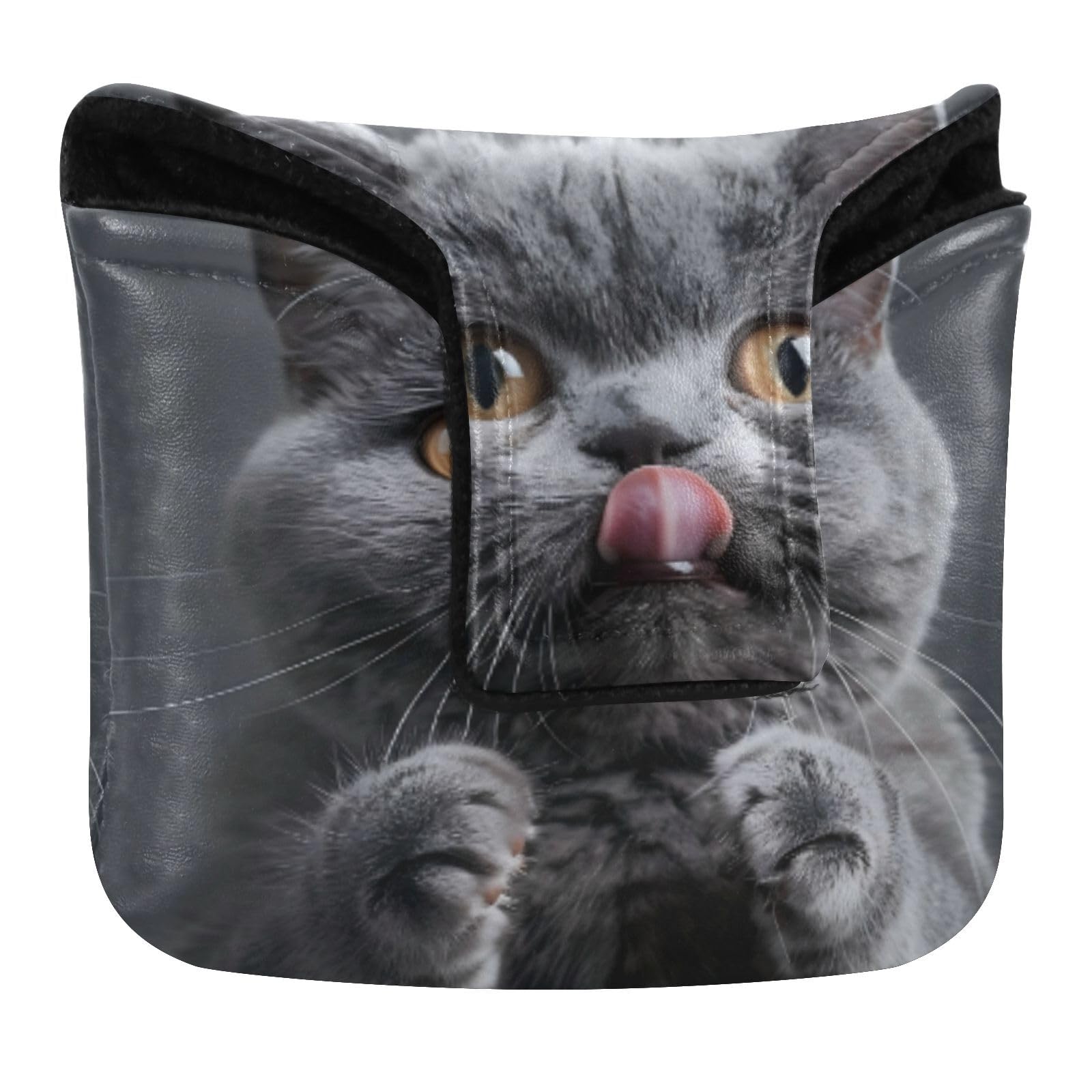Putter Head Cover for Mallet with Magnetic Closure Putter Headcovers for Mallet Square PU Leather Gray English Shorthair Cat