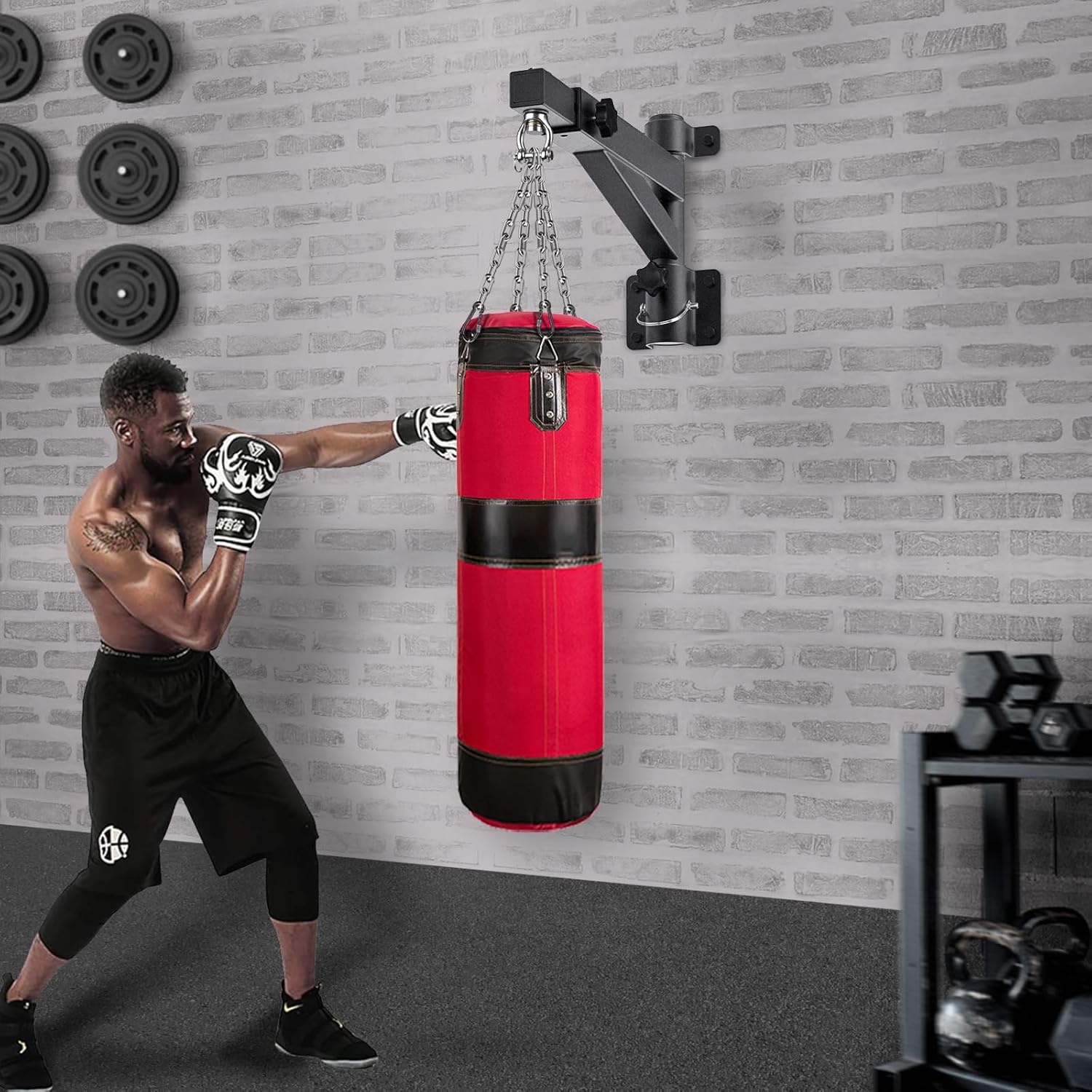 Kipika Heavy Bag Hanger Wall Mount Punching, Rotatable Heavy Duty Boxing Bag Bracket for Home Gym Indoor, Adjustable Length for Kickboxing Bag, Muay Thai Bag,Speed Bag
