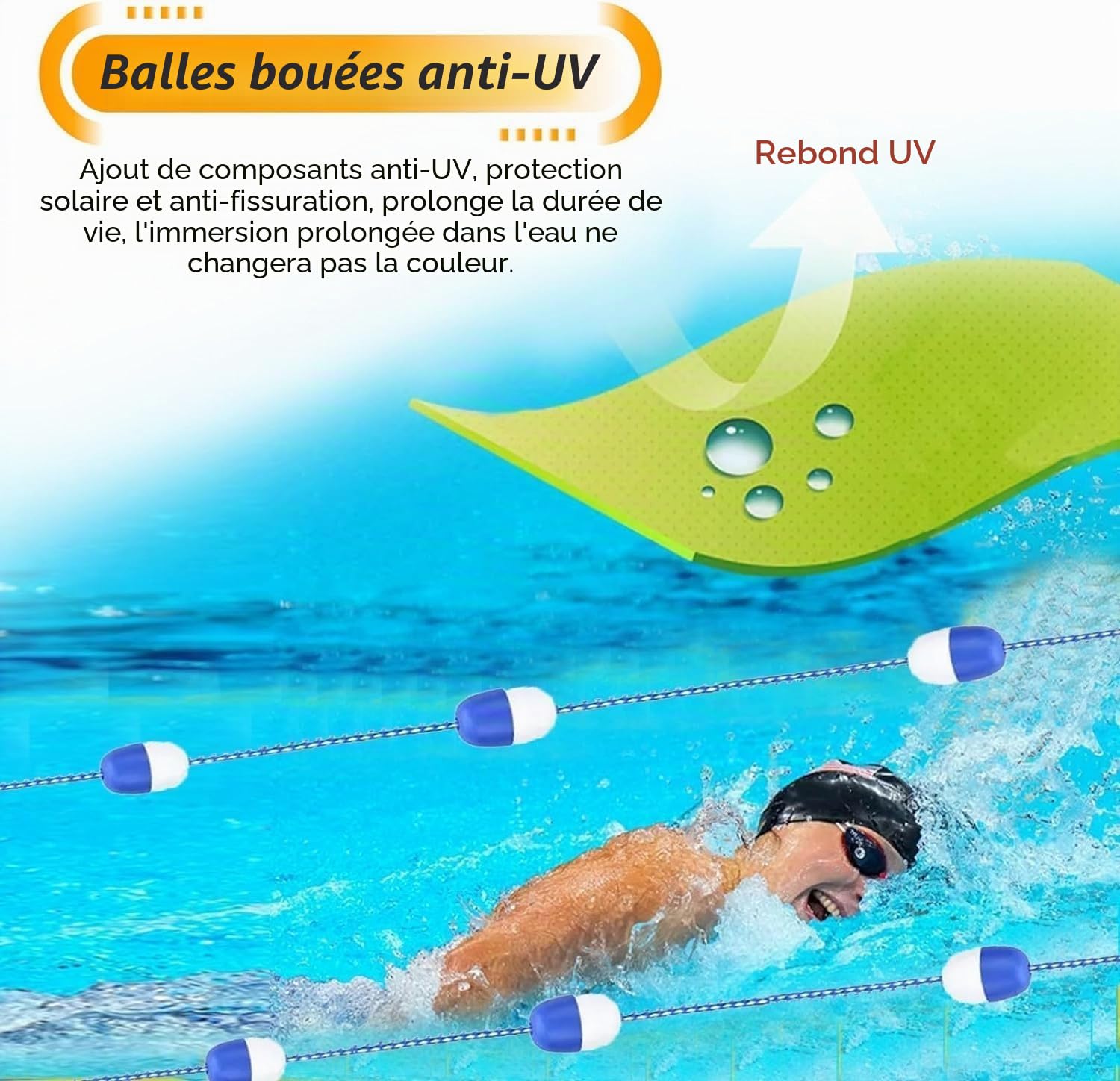 Ligne de sécurité Flottante de 10 m (32,8 pi) pour Piscine, avec bouées flottantes Bicolores, idéale pour Les piscines de Jardin et Les bassins d;agrément.
