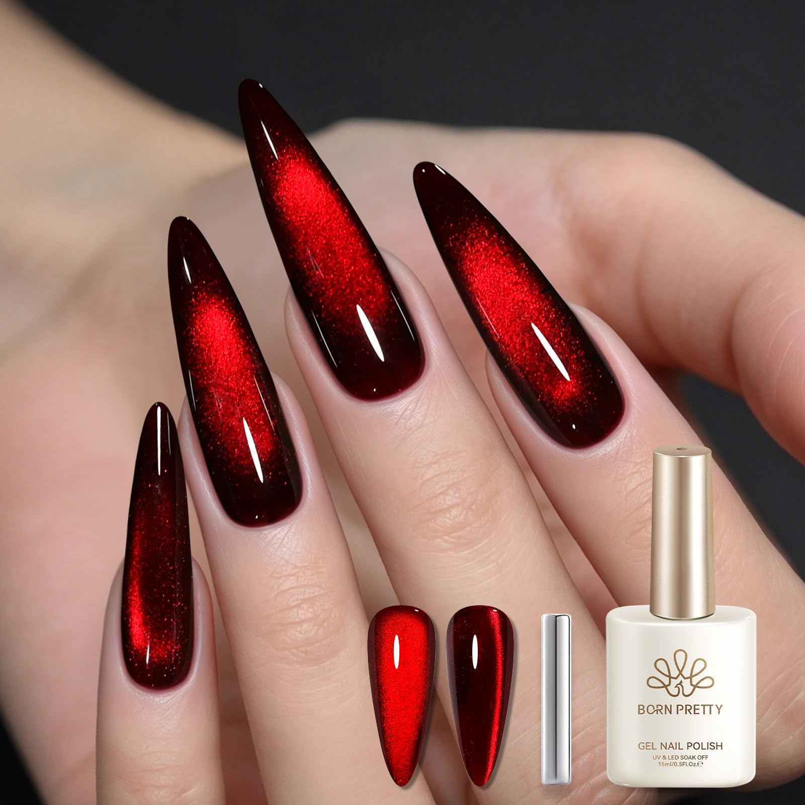 BORN PRETTY Ruby Red Cat Magnetic Eye Gel Polish Holographic Gel Polish