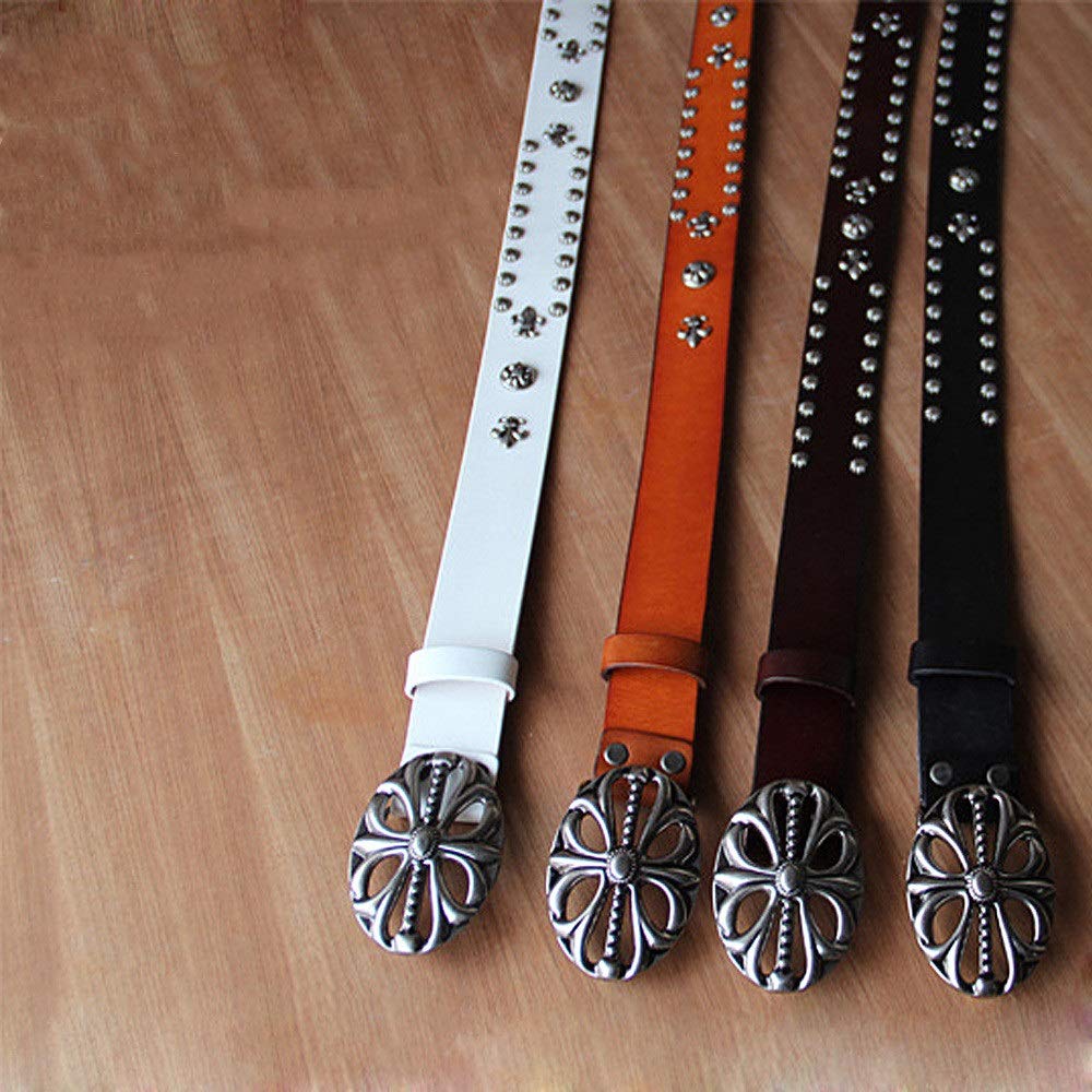 Amazon.co.jp: スタッズベルト 中空ラウンドバックル装飾ベルトユニ