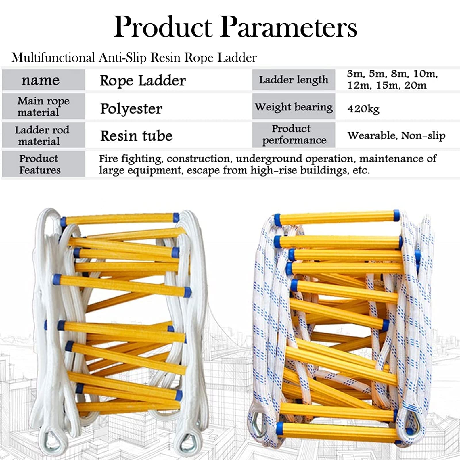 Scale Antincendio, Scale Di Corda Scale Di Corda Di Sicurezza Di Emergenza Ignifughe, per Scale Antincendio per Arrampicata Domestica/Rope Ladder/8M