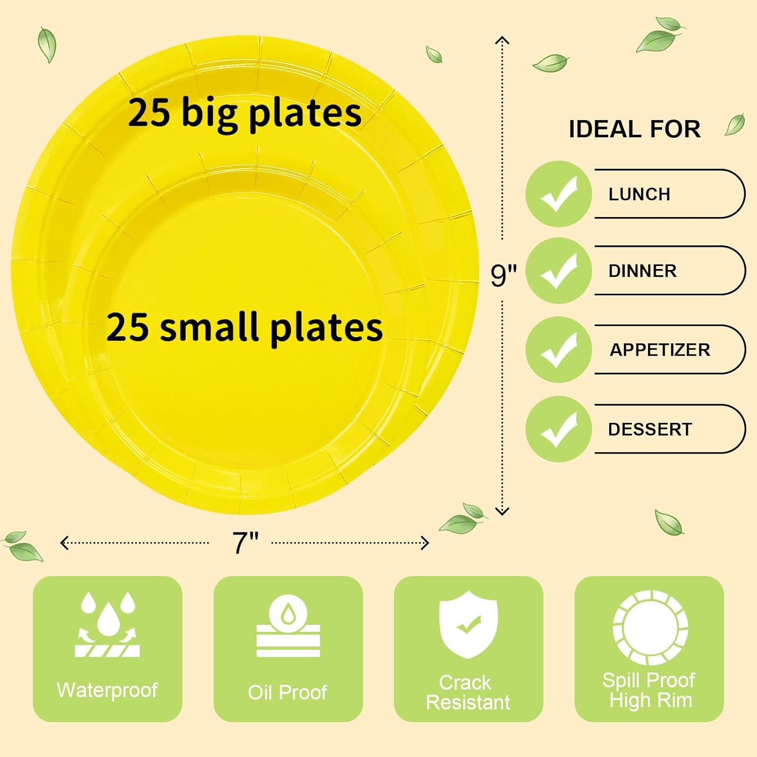 50 Yellow Paper Plates Disposable, 25-9" & 25-7" Disposable Birthday Cake Dessert Plates For Baby Shower, Easter Party Supplies - Image 5