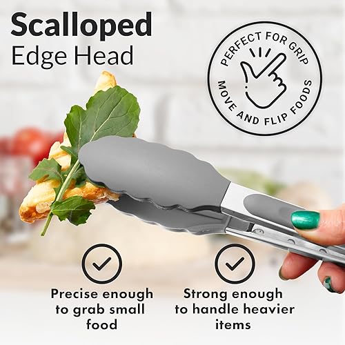 Miniatura 6 de Zulay Kitchen Pinzas de cocina resistentes al calor para barbacoa, acero inoxidable (9 y 12 pulgadas), 2 puntas de silicona antiarañazos, pinzas