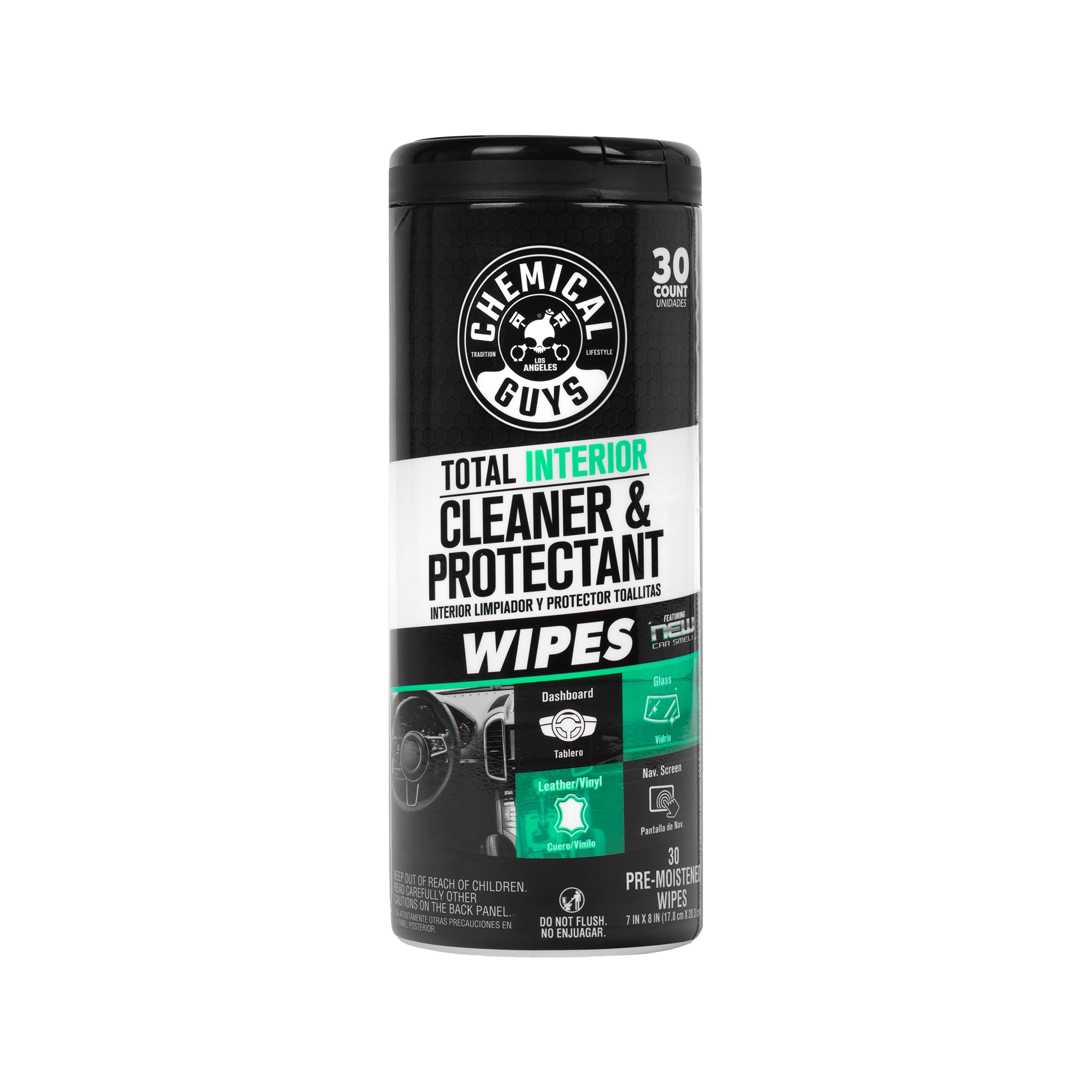 Chemical Guys New Car Smell Interior Wipes - All-in-One Cleaner & Protectant for Dashboards Leather Vinyl, 30 Ct