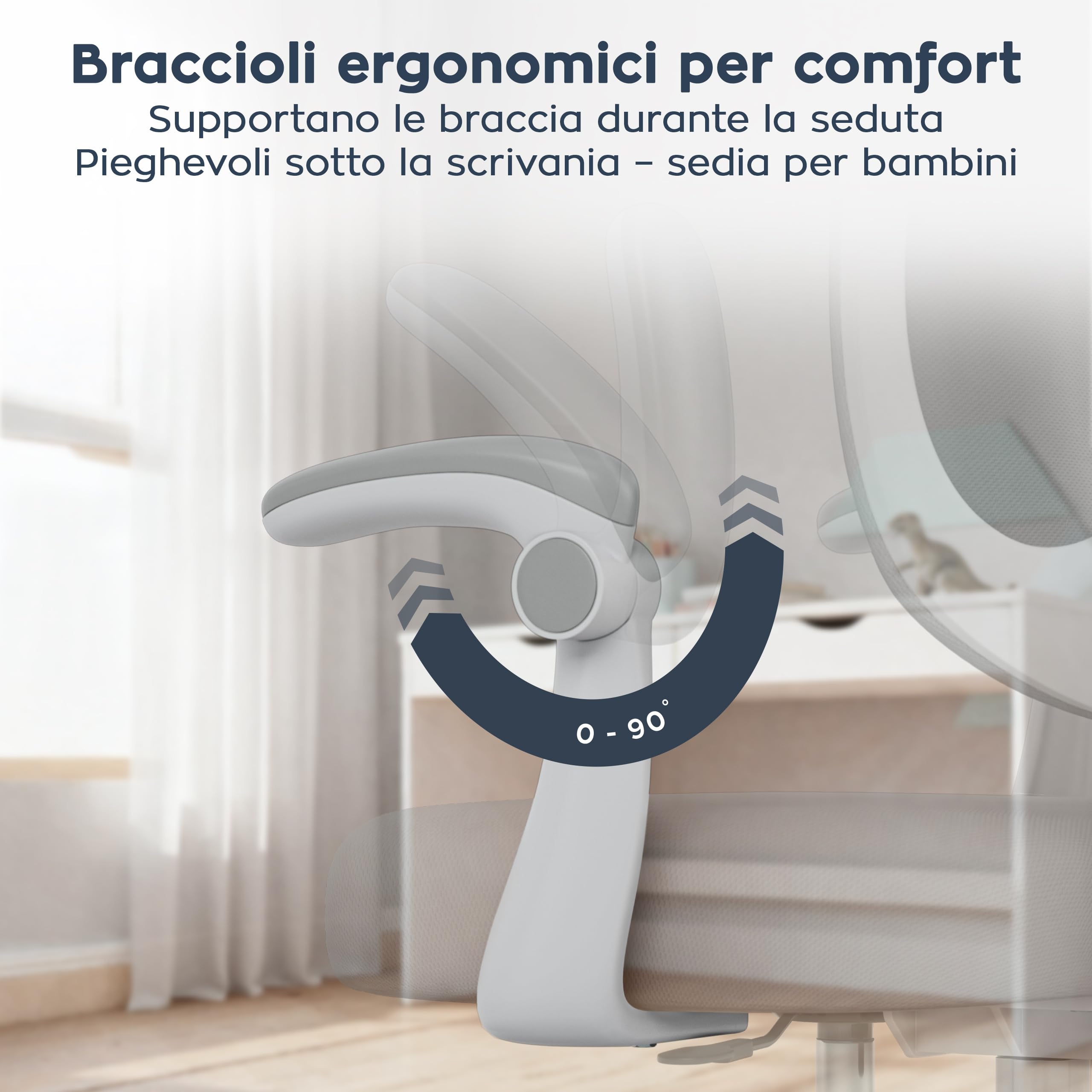 MARK ADLER Junior 4.6 Sedia ergonomica per bambini da scrivania girevole - altezza regolabile - schienale regolabile - rotazione a 360° - braccioli pieghevoli - ruote di gravità - poggiapiedi – Grigio